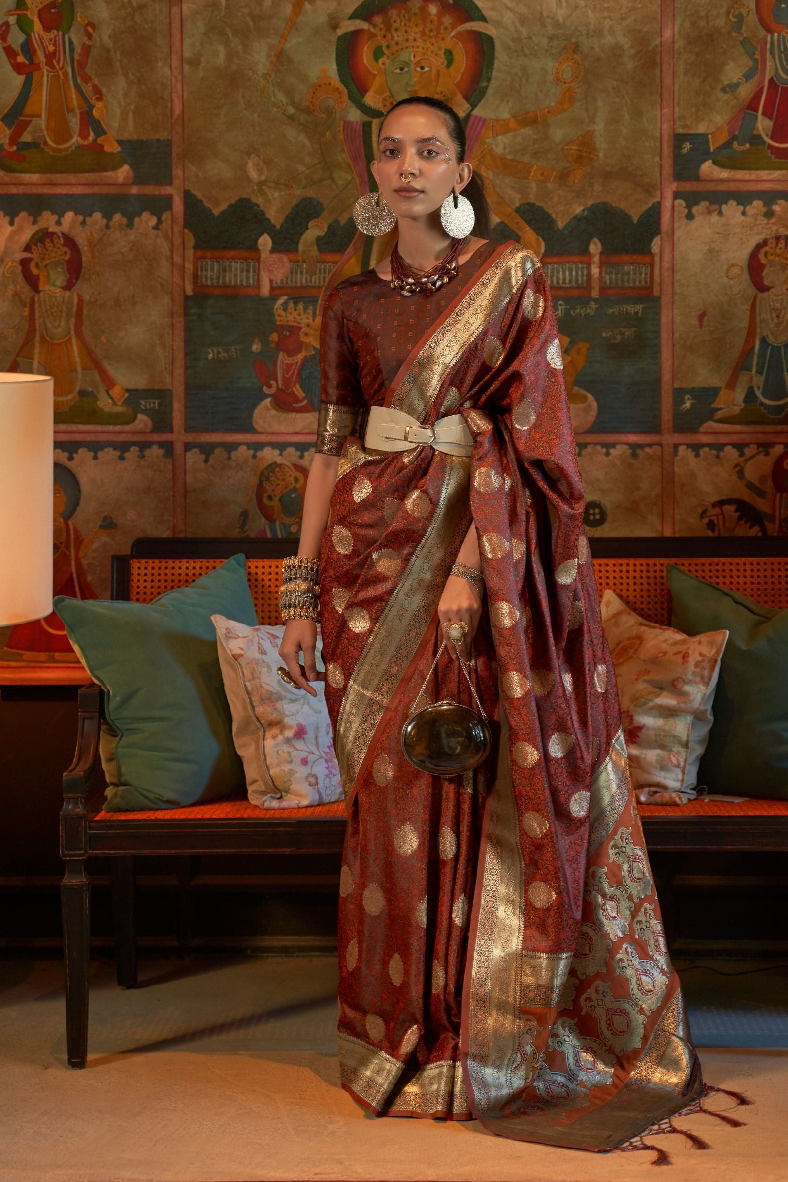 Rustic Brown Pure Satin Tanchoi Saree