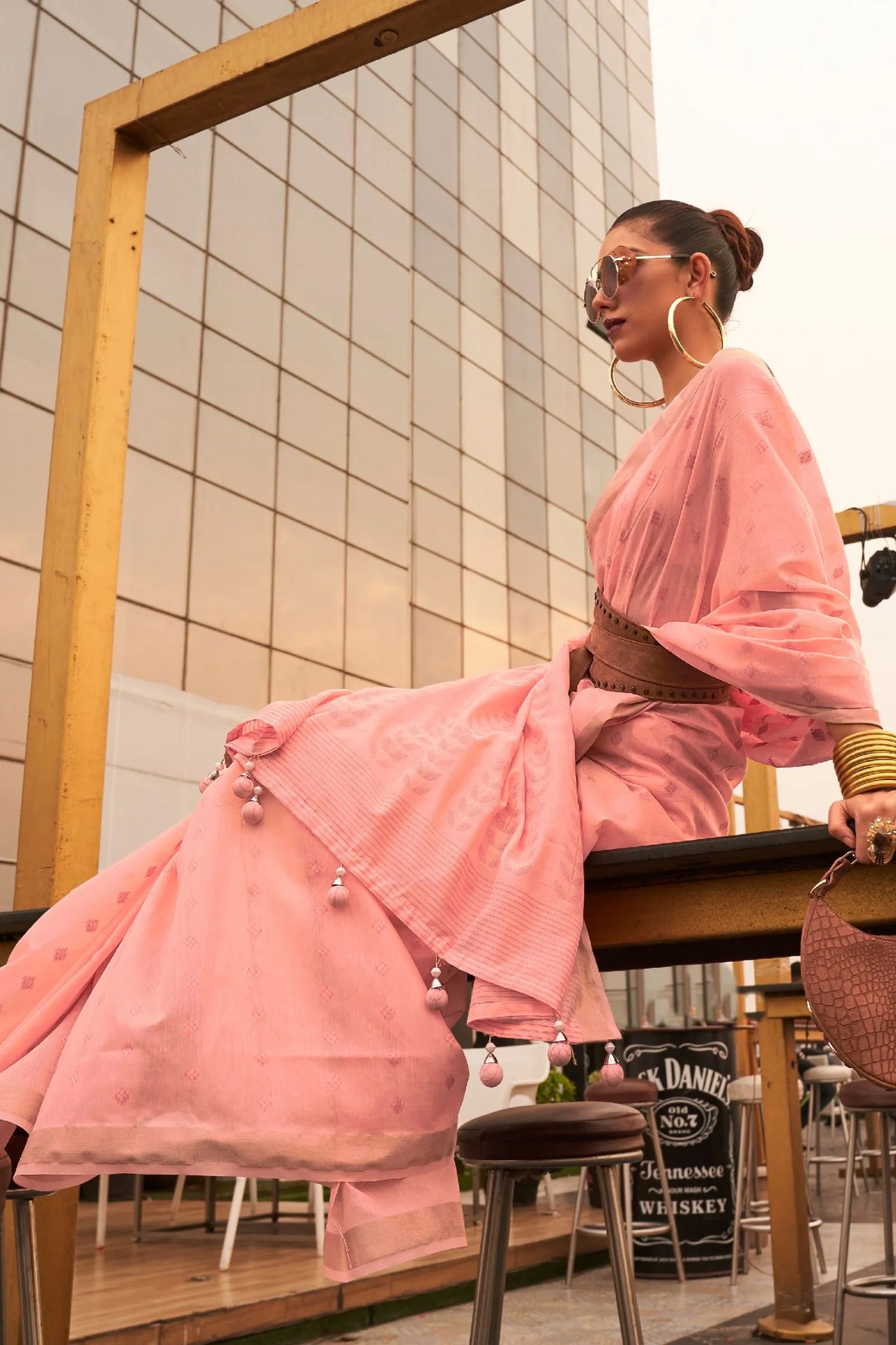 Pastel Pink Designer Weaving Modal Viscose Saree