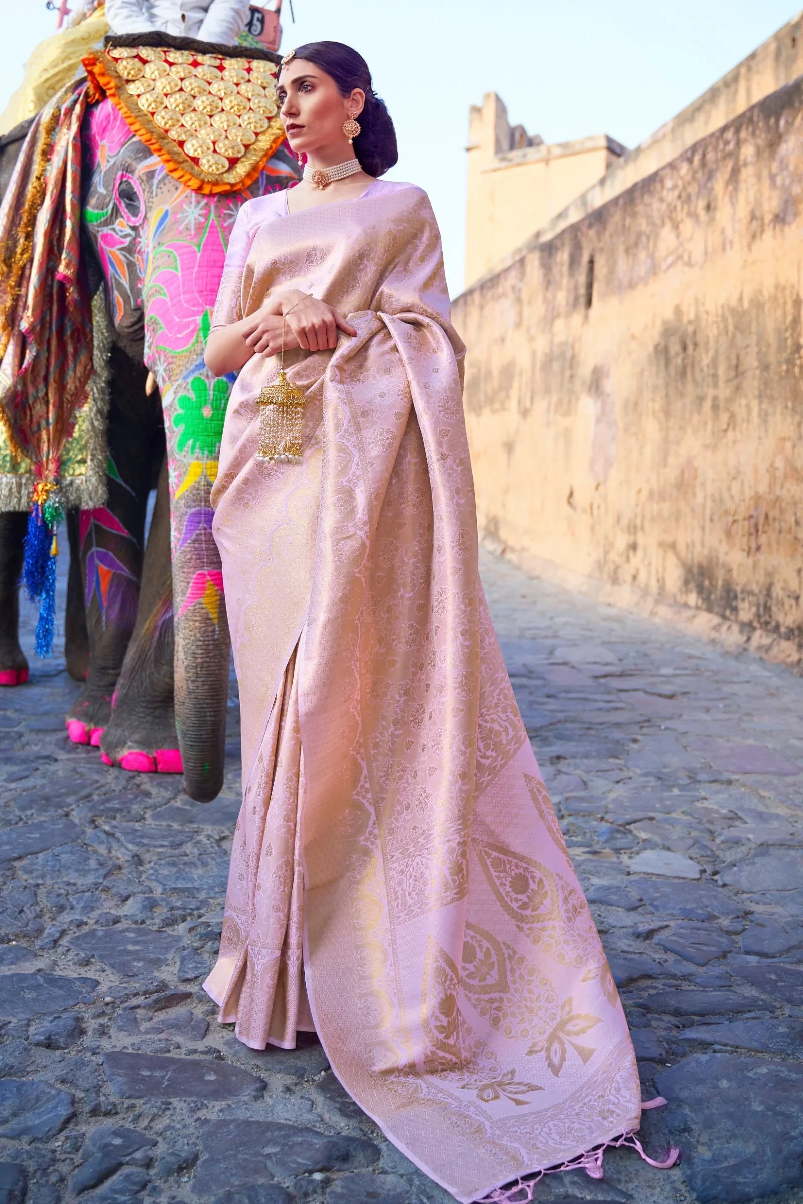 Lilac Zari Woven Silk Saree