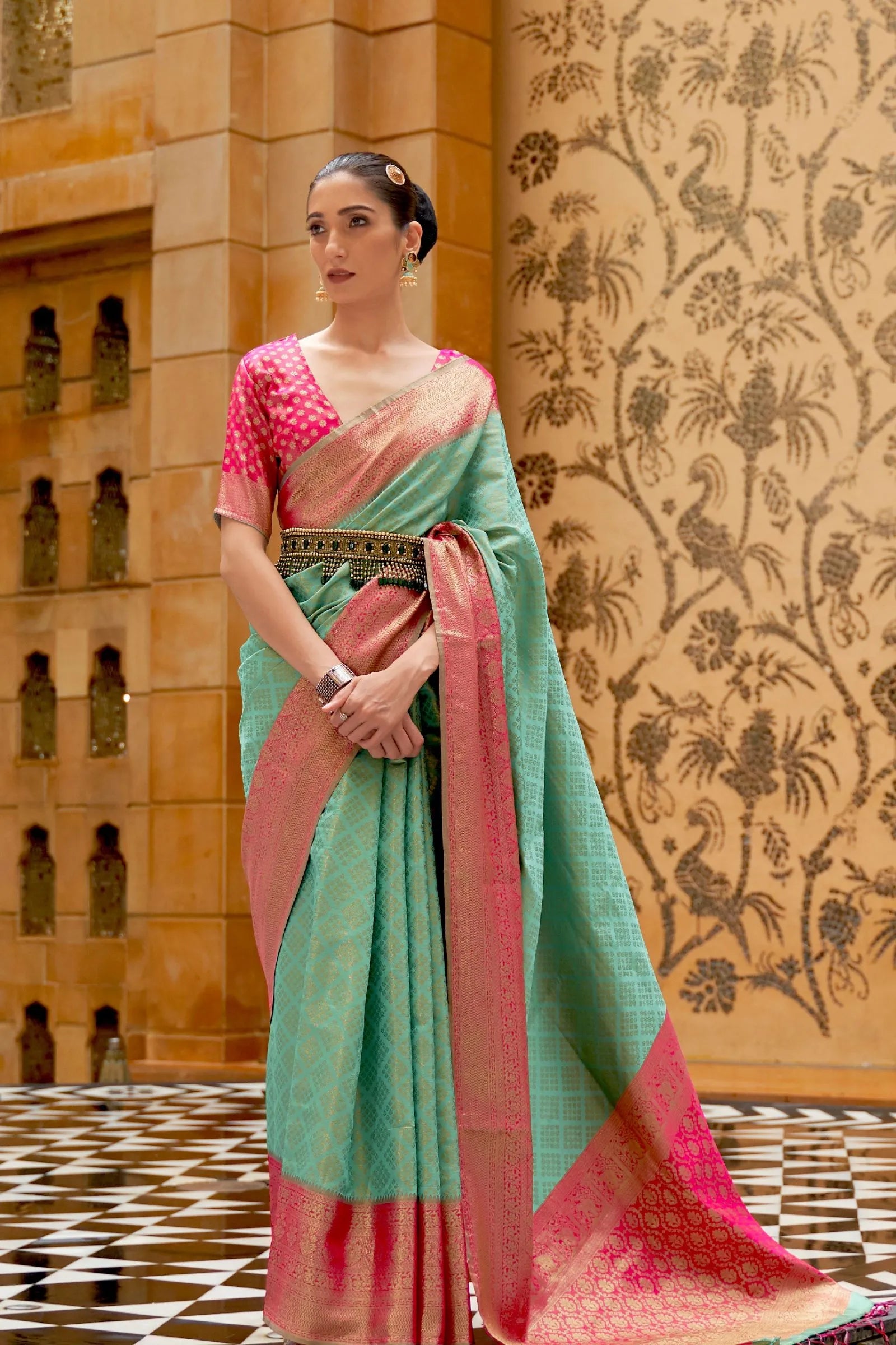 Sea Green Designer Border Silk Saree