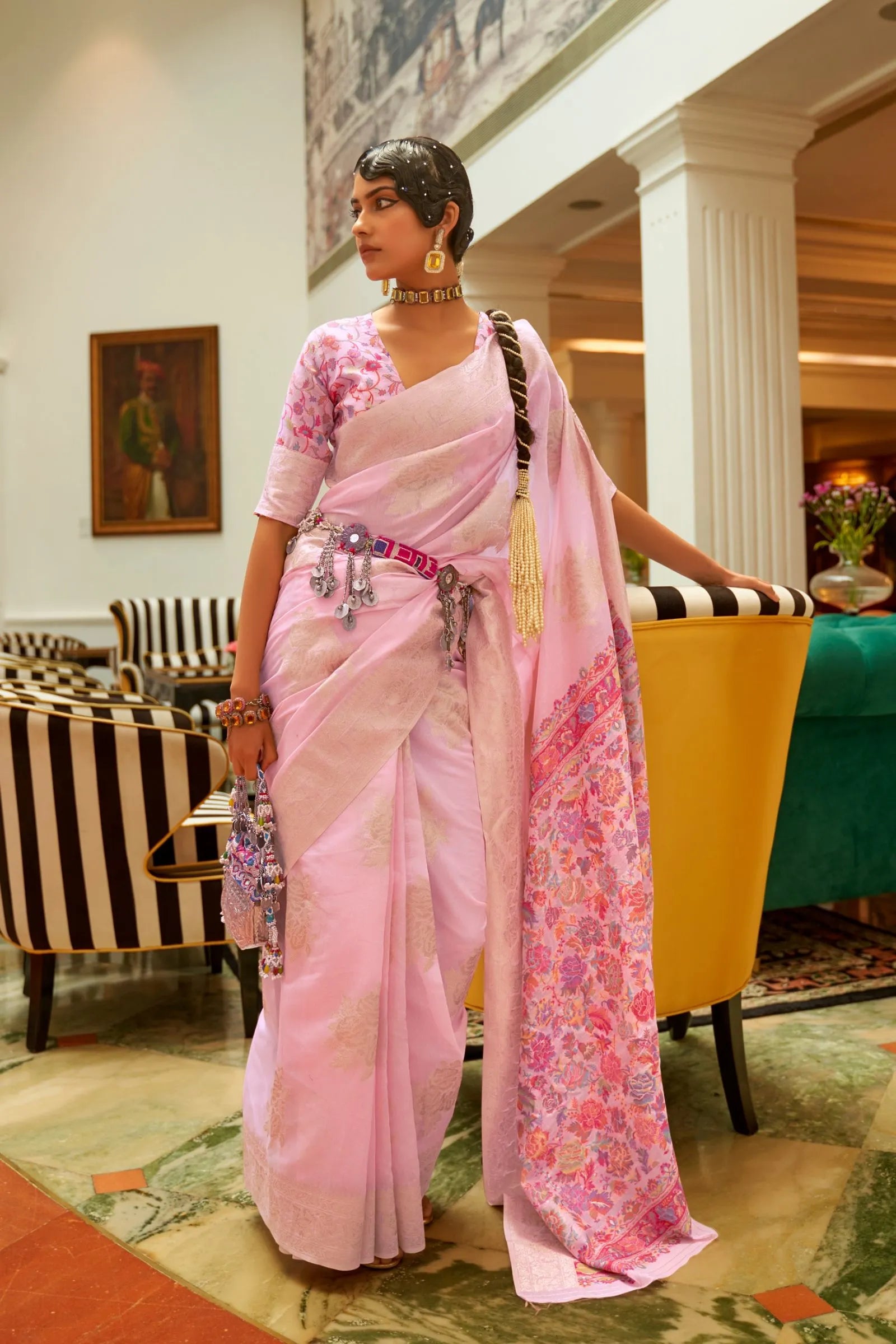 Pastel Pink Kashmiri Pallu Modal Saree