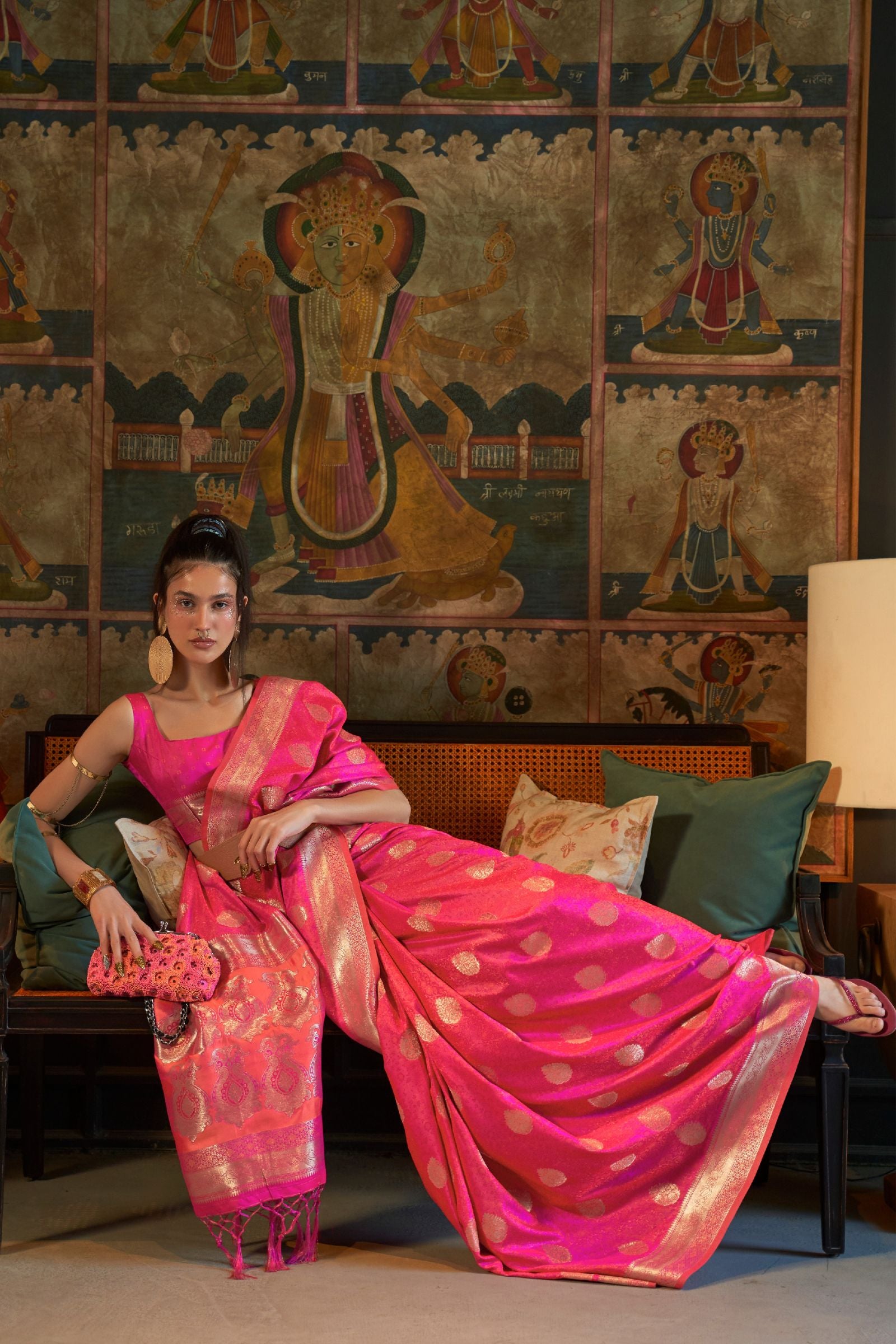 Hot Pink Pure Satin Tanchoi Saree