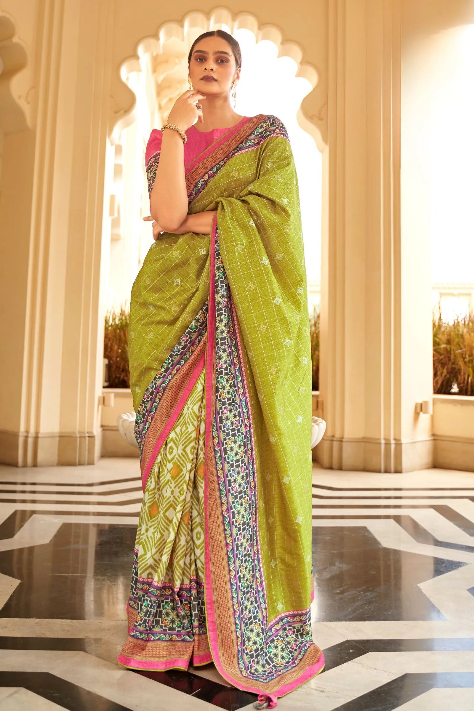 LIME GREEN DIGITAL PRINTED SAREE