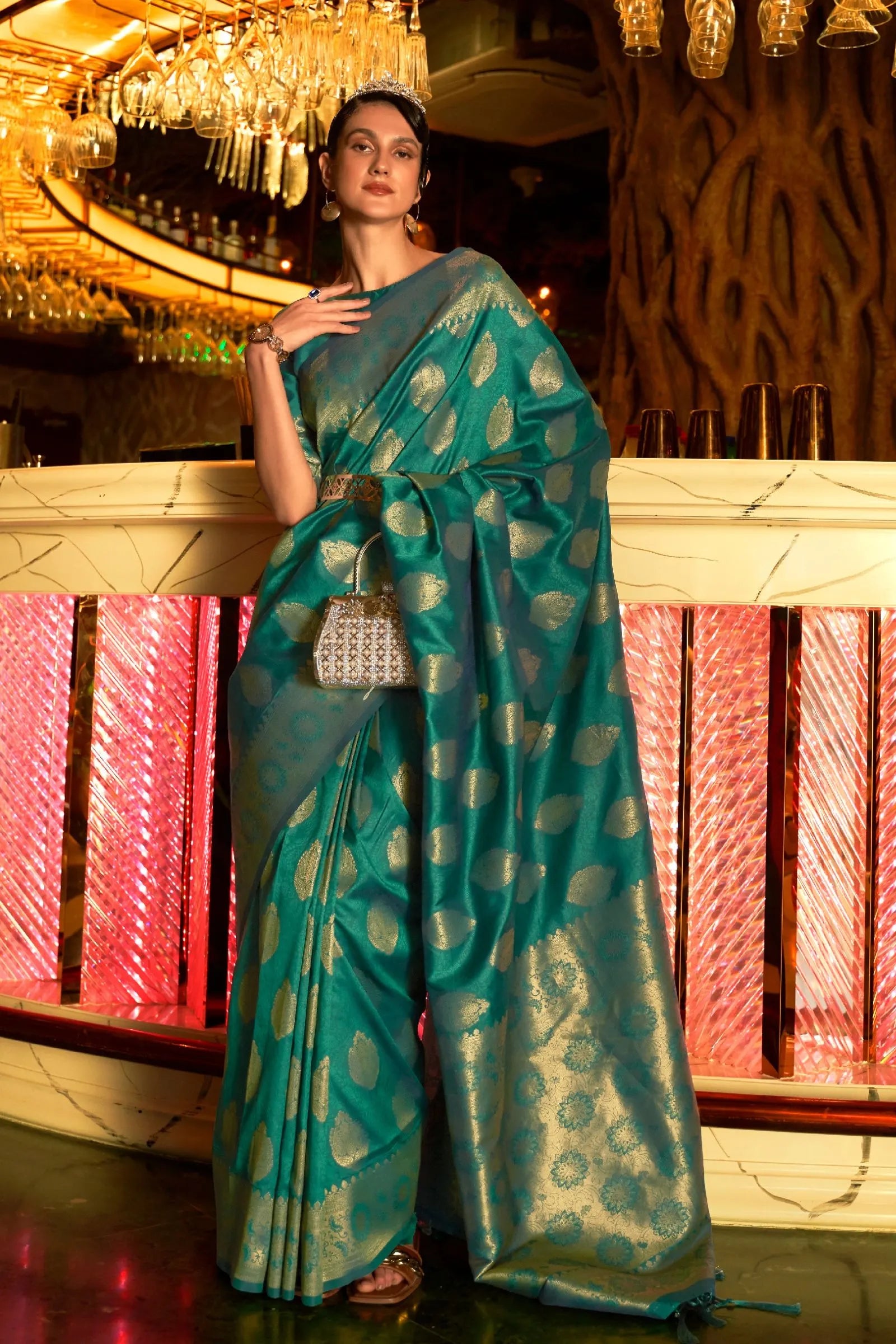 Persian Green Buti Work Silk Saree