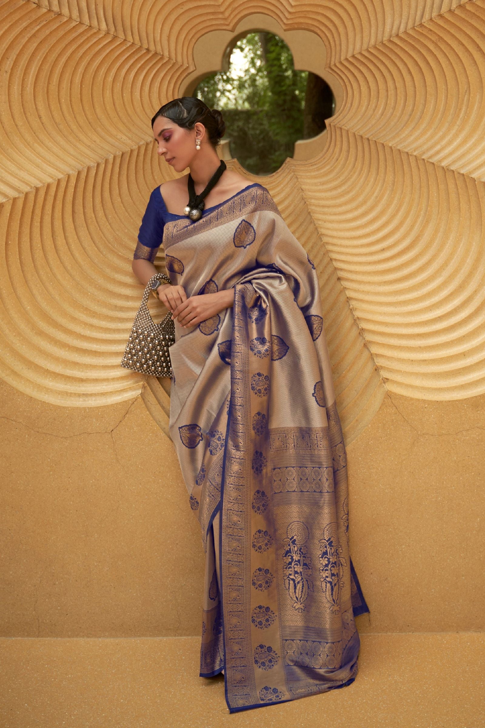 Navy Blue Double Tone Silk Saree