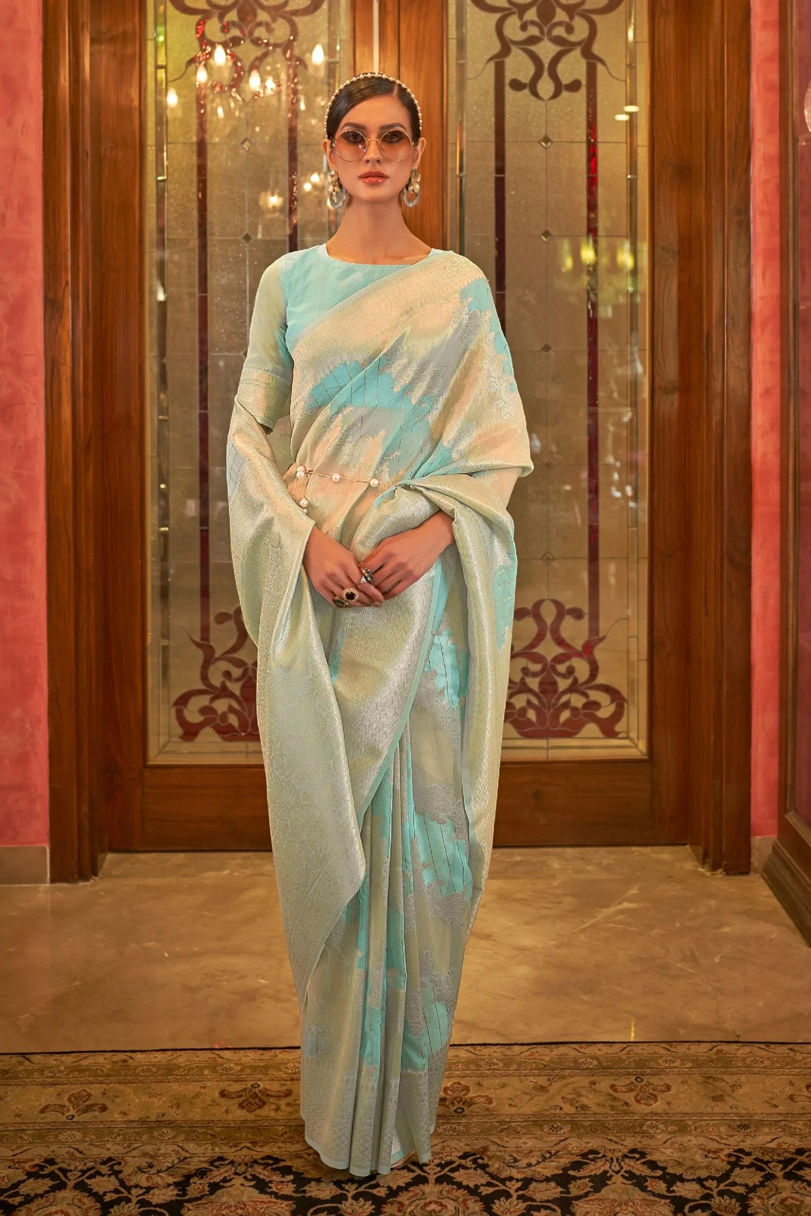 Light Green Sequins Modal Saree