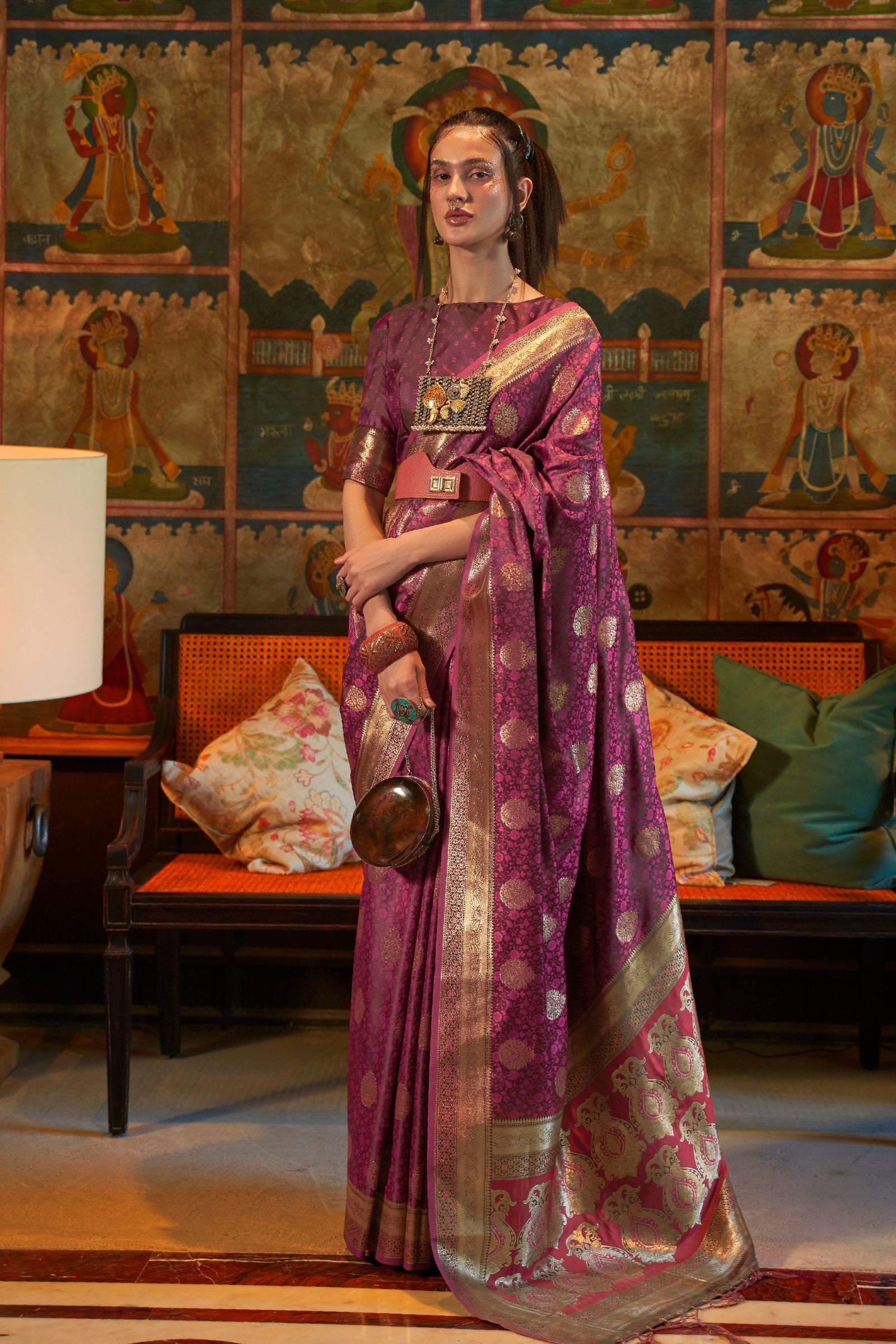 Wine Pure Satin Tanchoi Saree