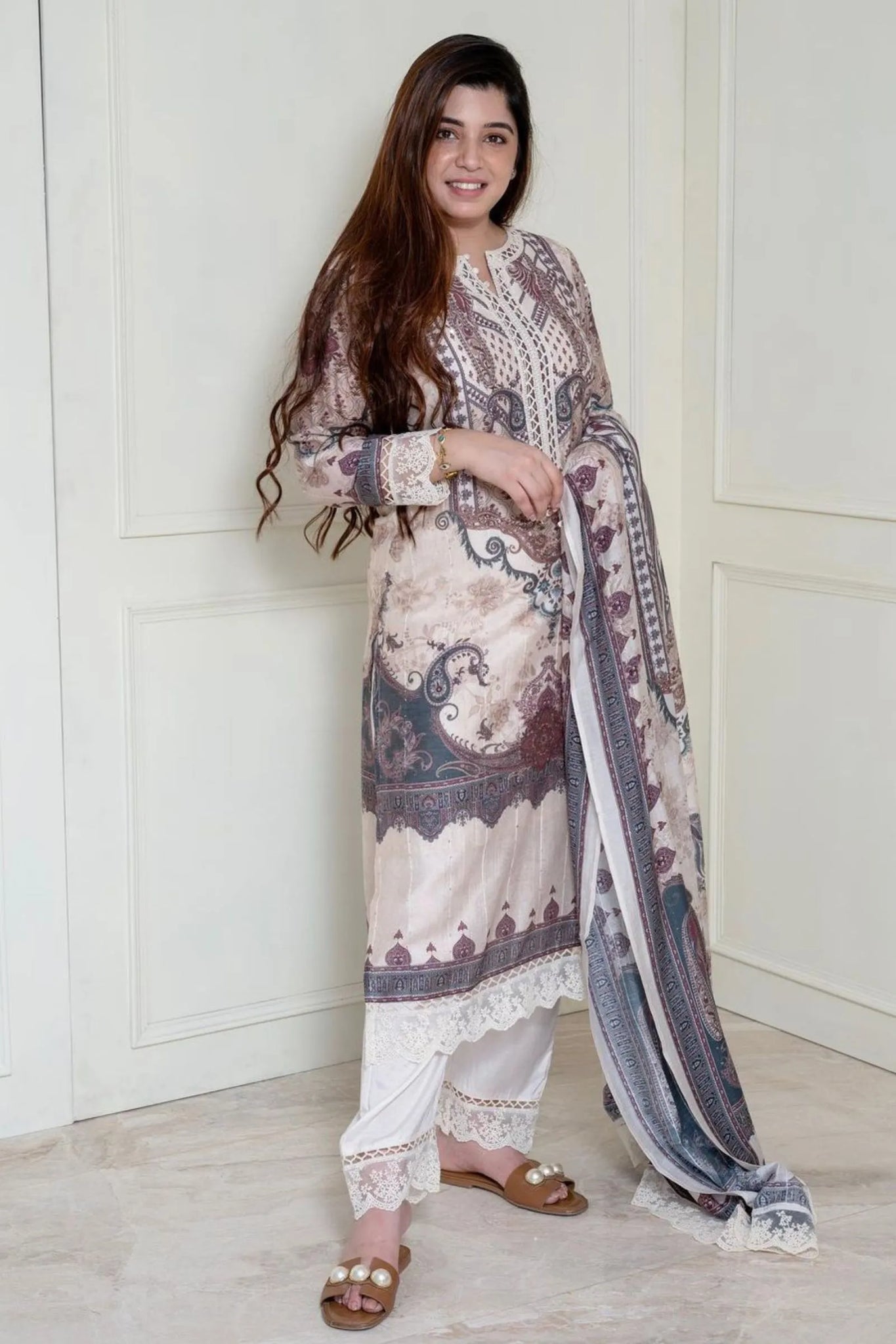 Ivory Pakistani Digital Print Suit