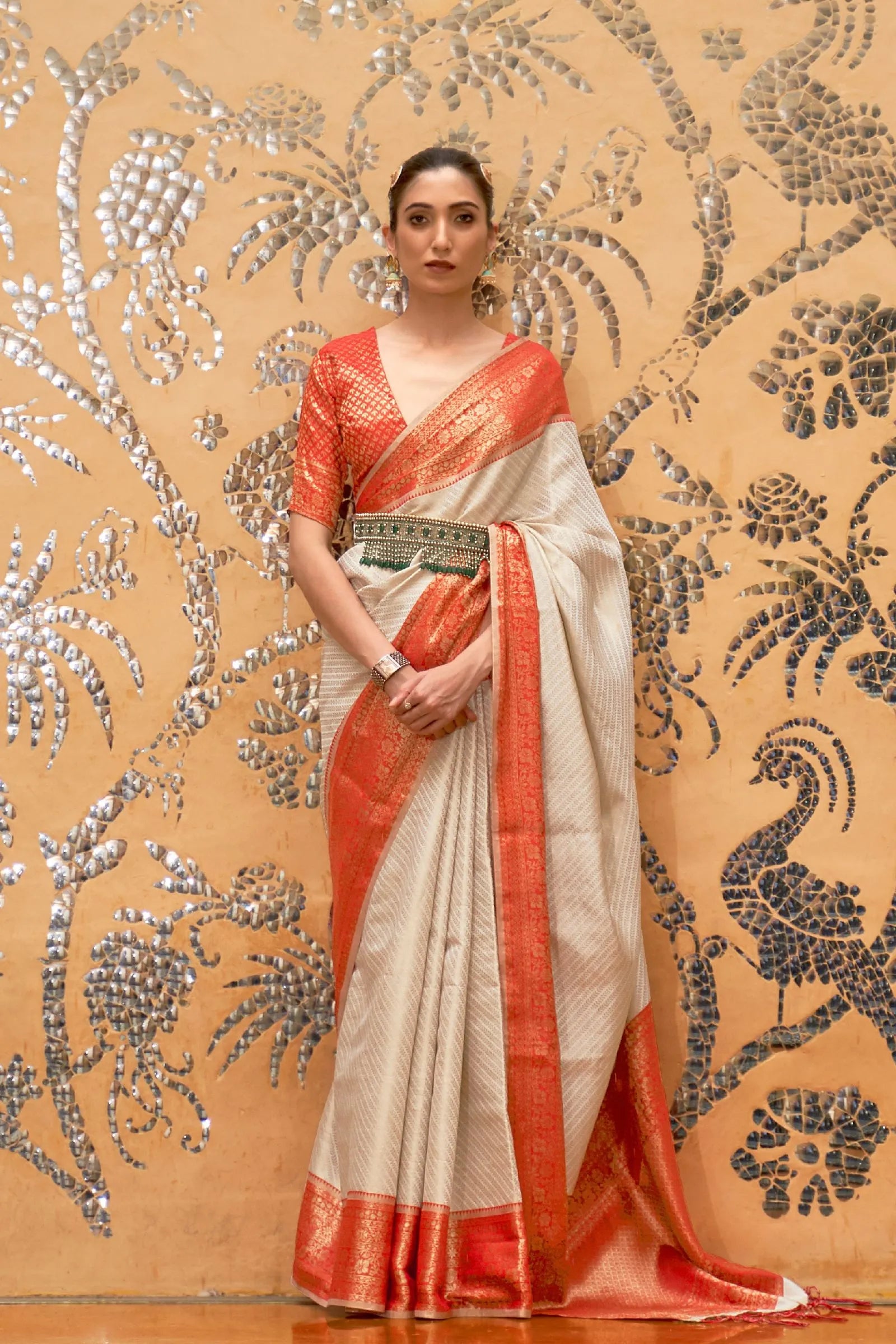 Ivory Designer Border Silk Saree