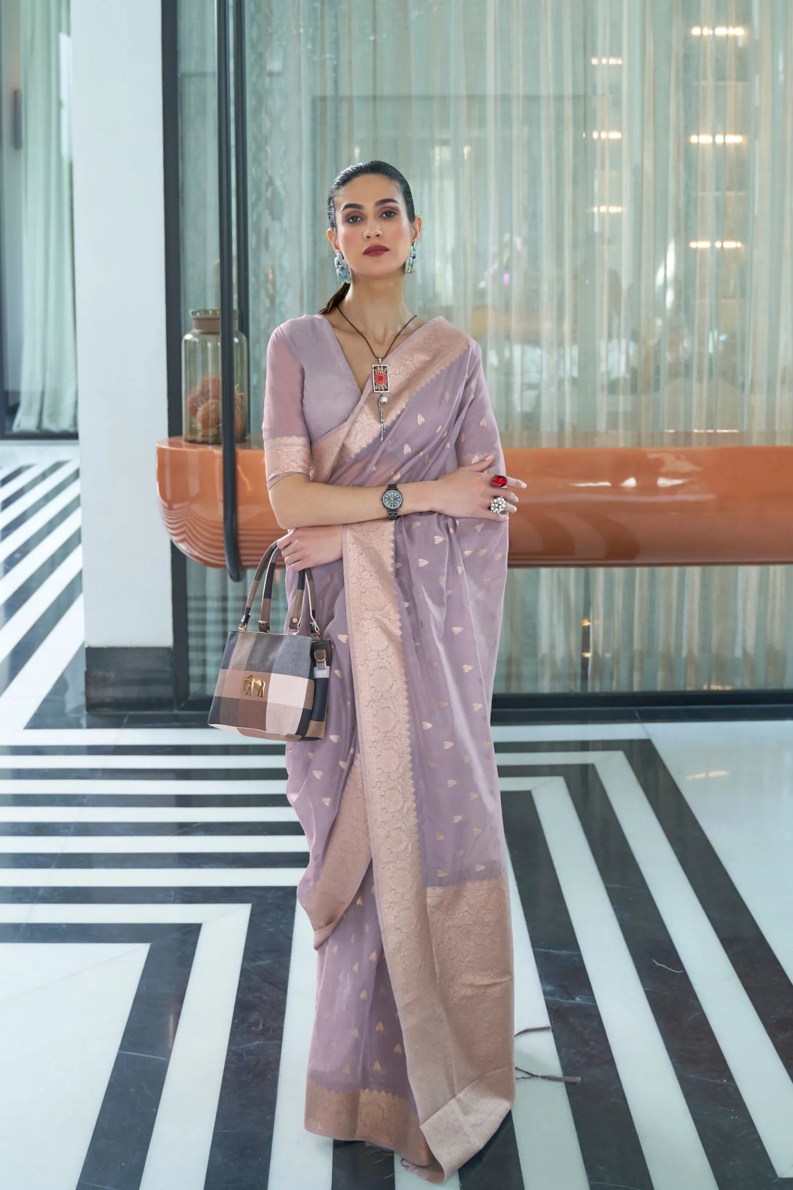 Mauve Mukaish Weaving Modal Saree