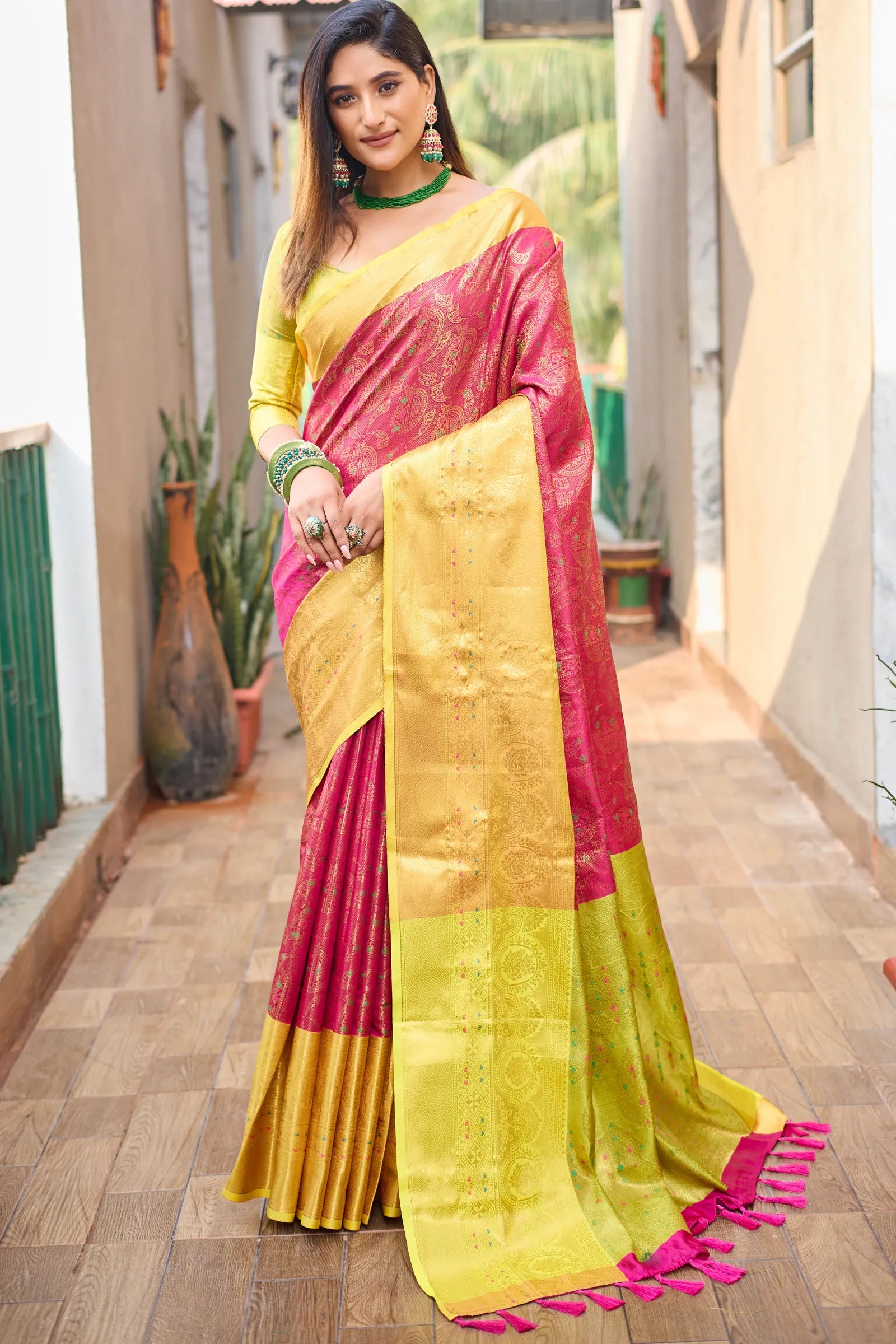 Yellow Pink Pure Silk Paithani Saree With Paithani Border Paithani Pallu  and Paithani Blouse. - Etsy