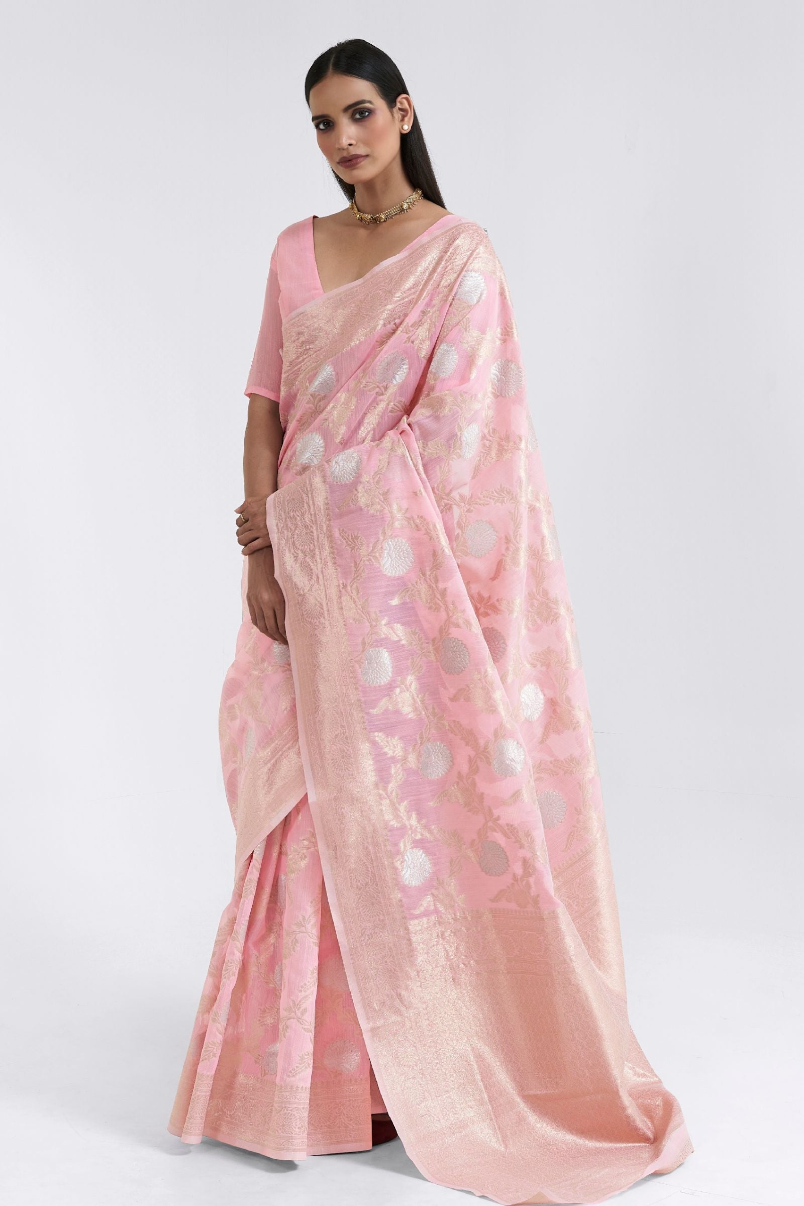 Pastel Pink Pure Linen Saree