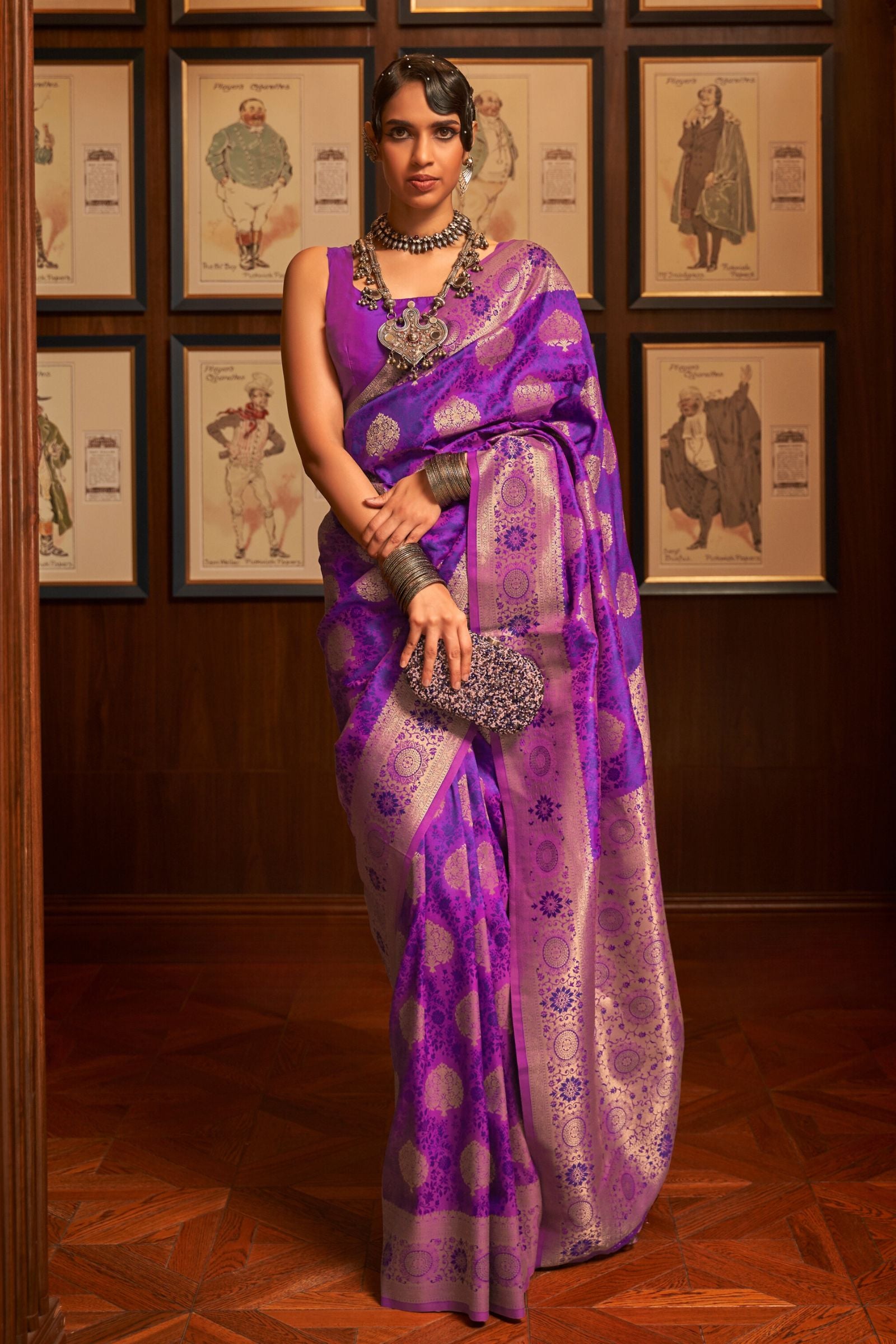 Purple Self Zari Work Banarasi Saree