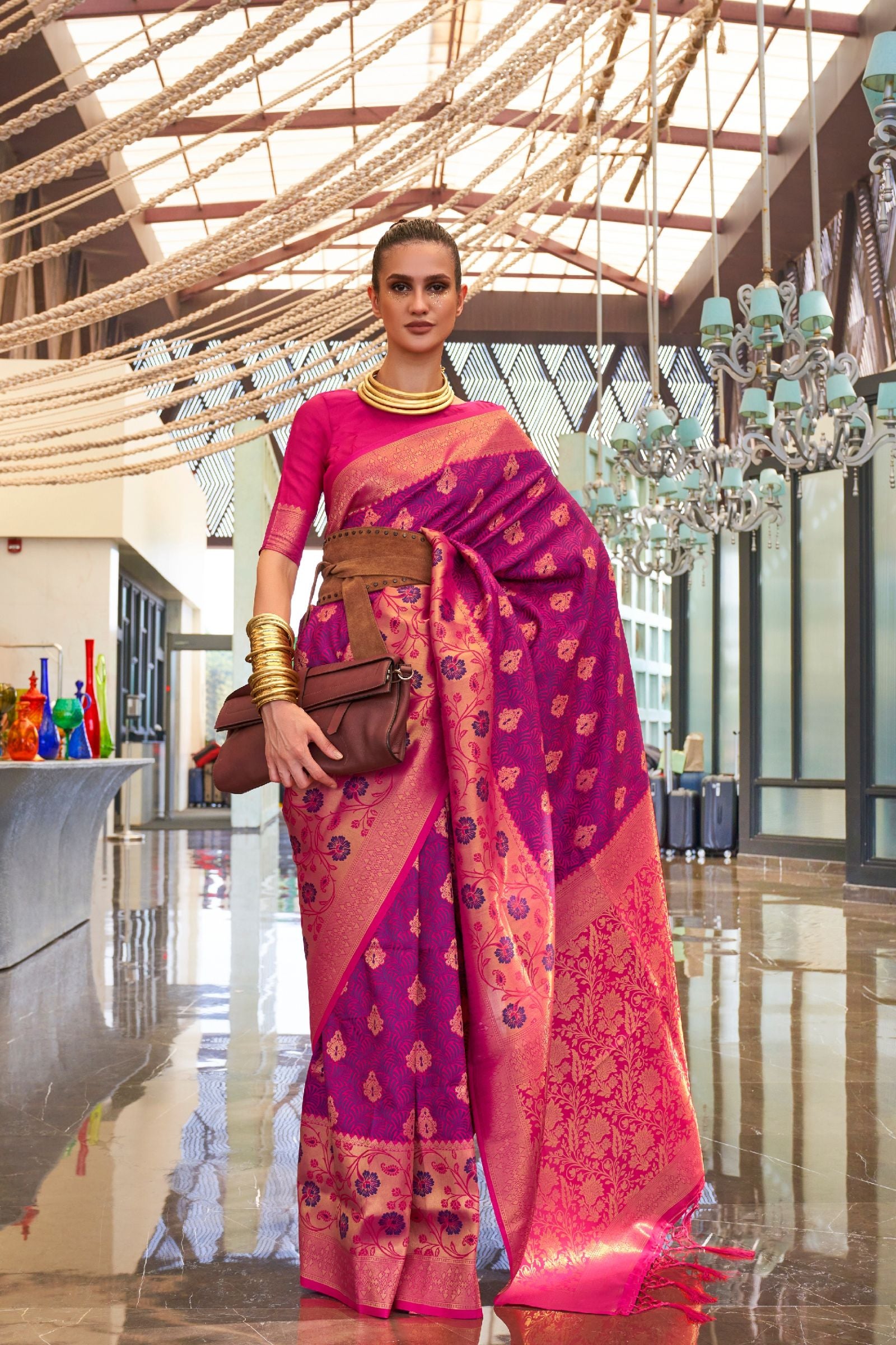 Magenta Self Contrast Banarasi Saree