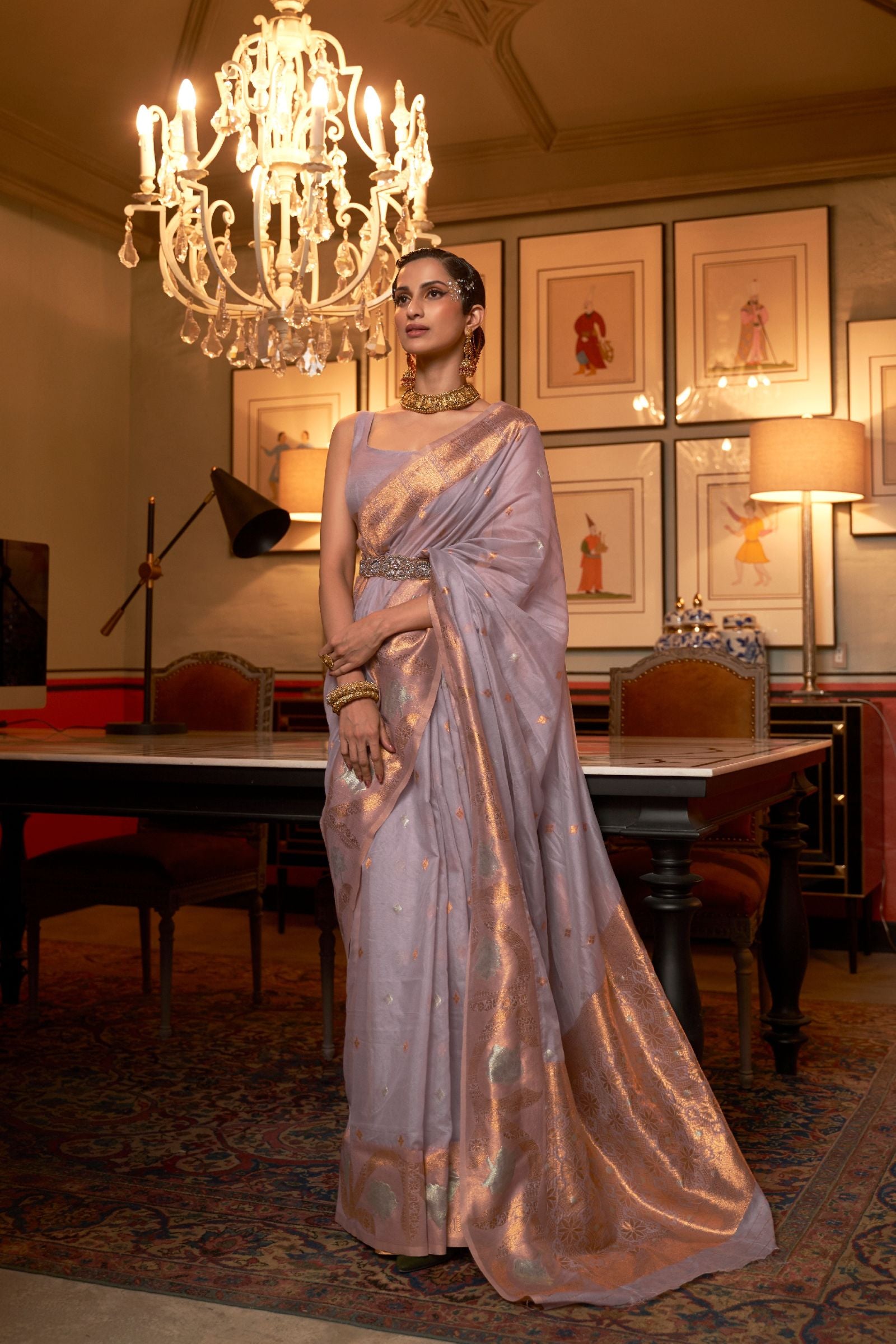 Dusty Mauve Copper Zari Organza Saree