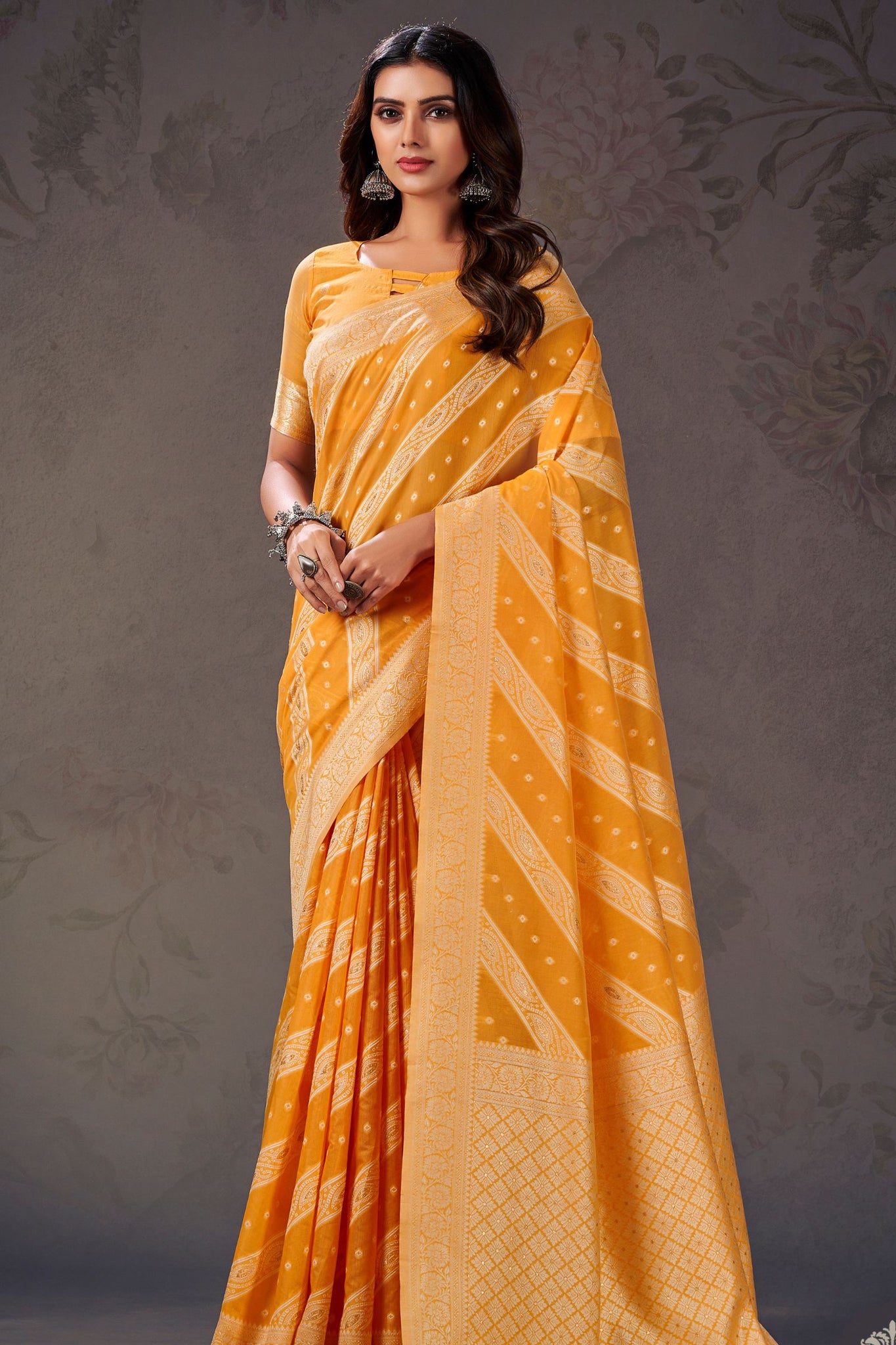 Chrome Yellow Cotton Silk Saree with Bandhani Print