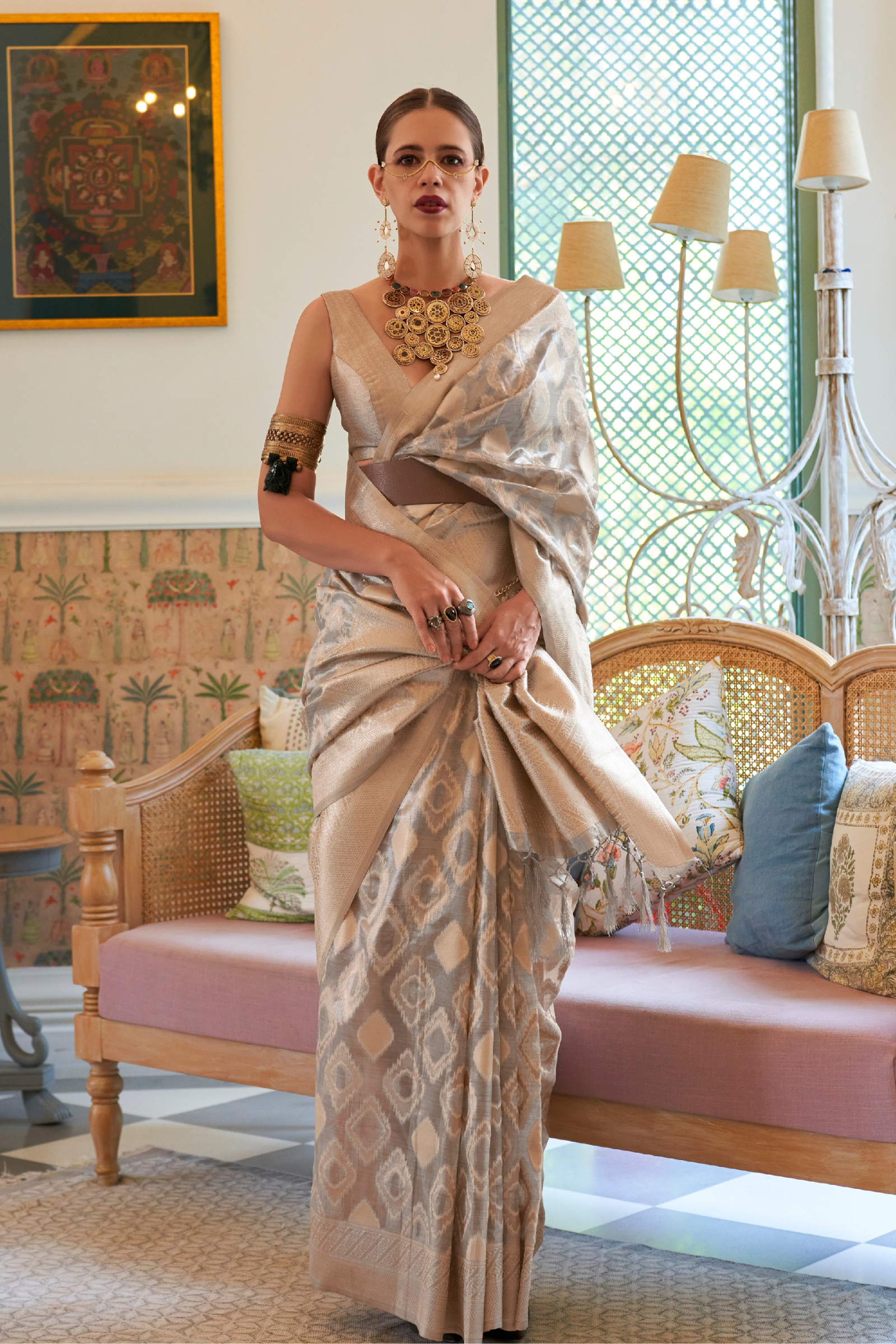 Silver Multi Zari Tissue Saree