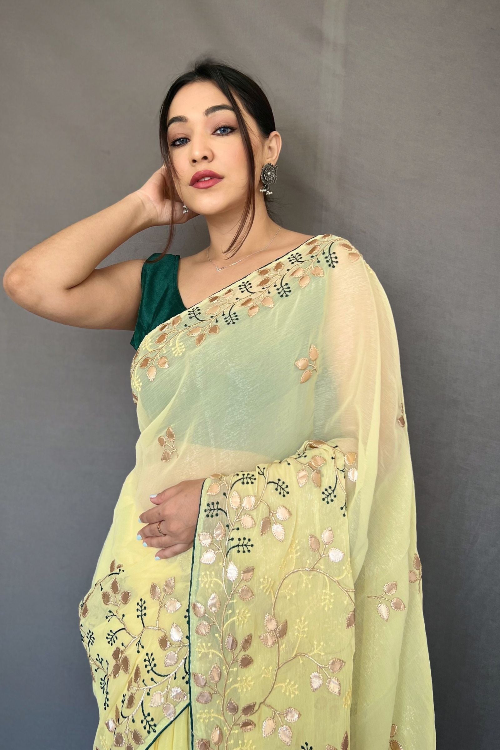 Women Yellow Printed Chiffon Saree, With Blouse Piece at Rs 408 in Surat