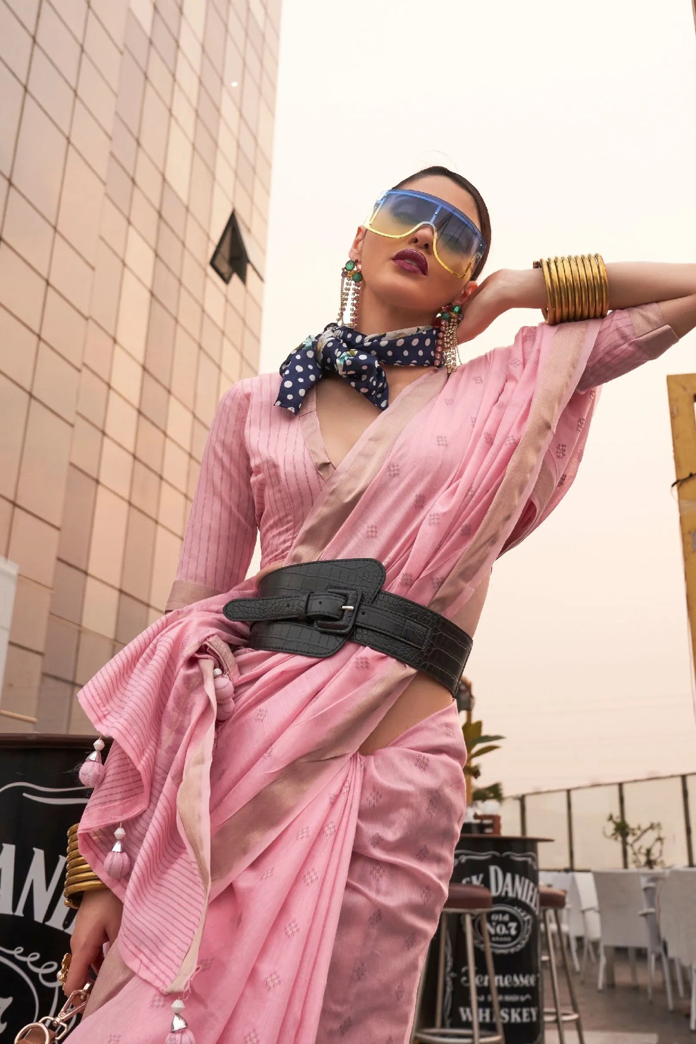 Baby Pink Designer Weaving Modal Viscose Saree