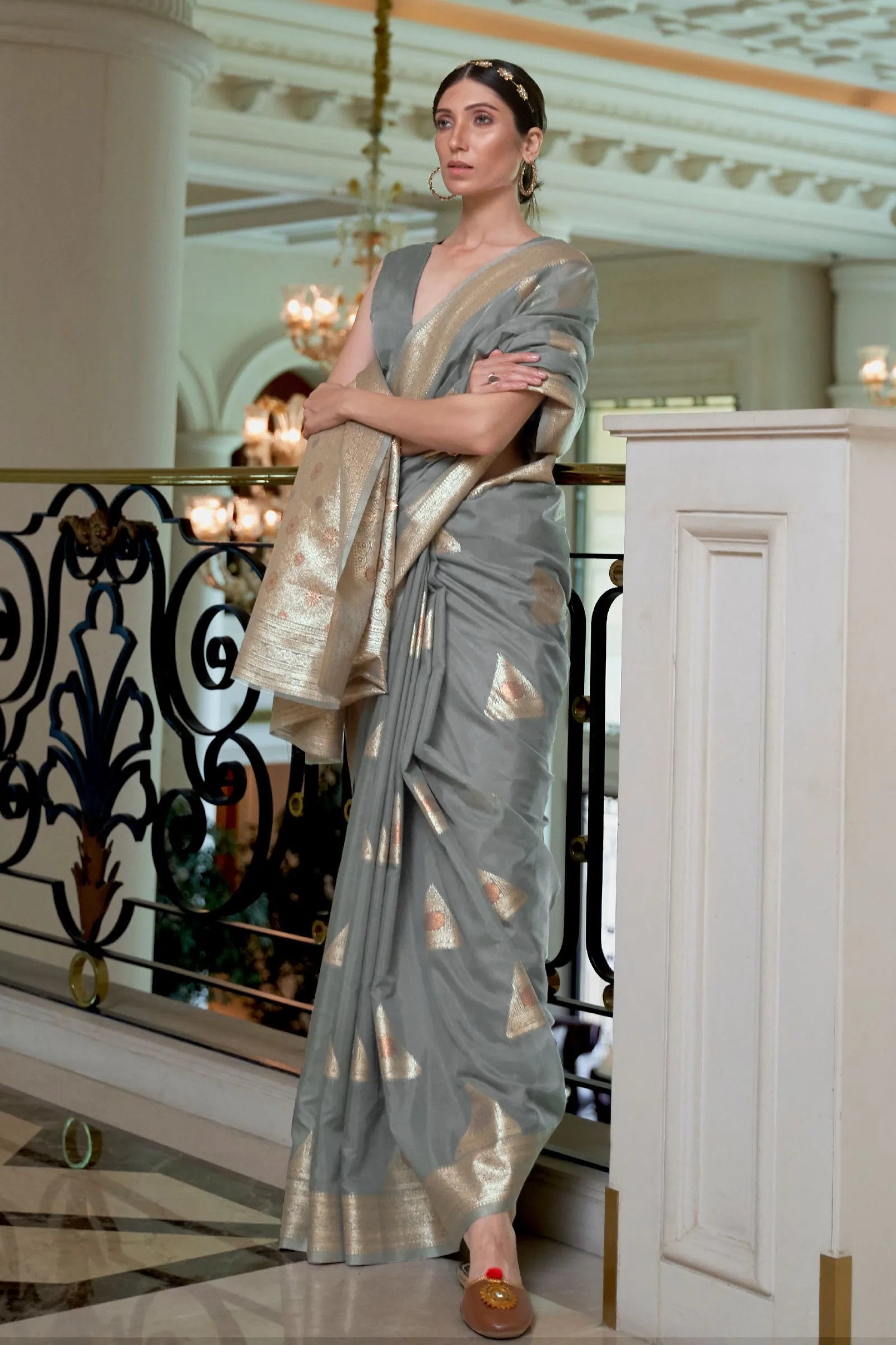 Gray Zari Work Modal Saree