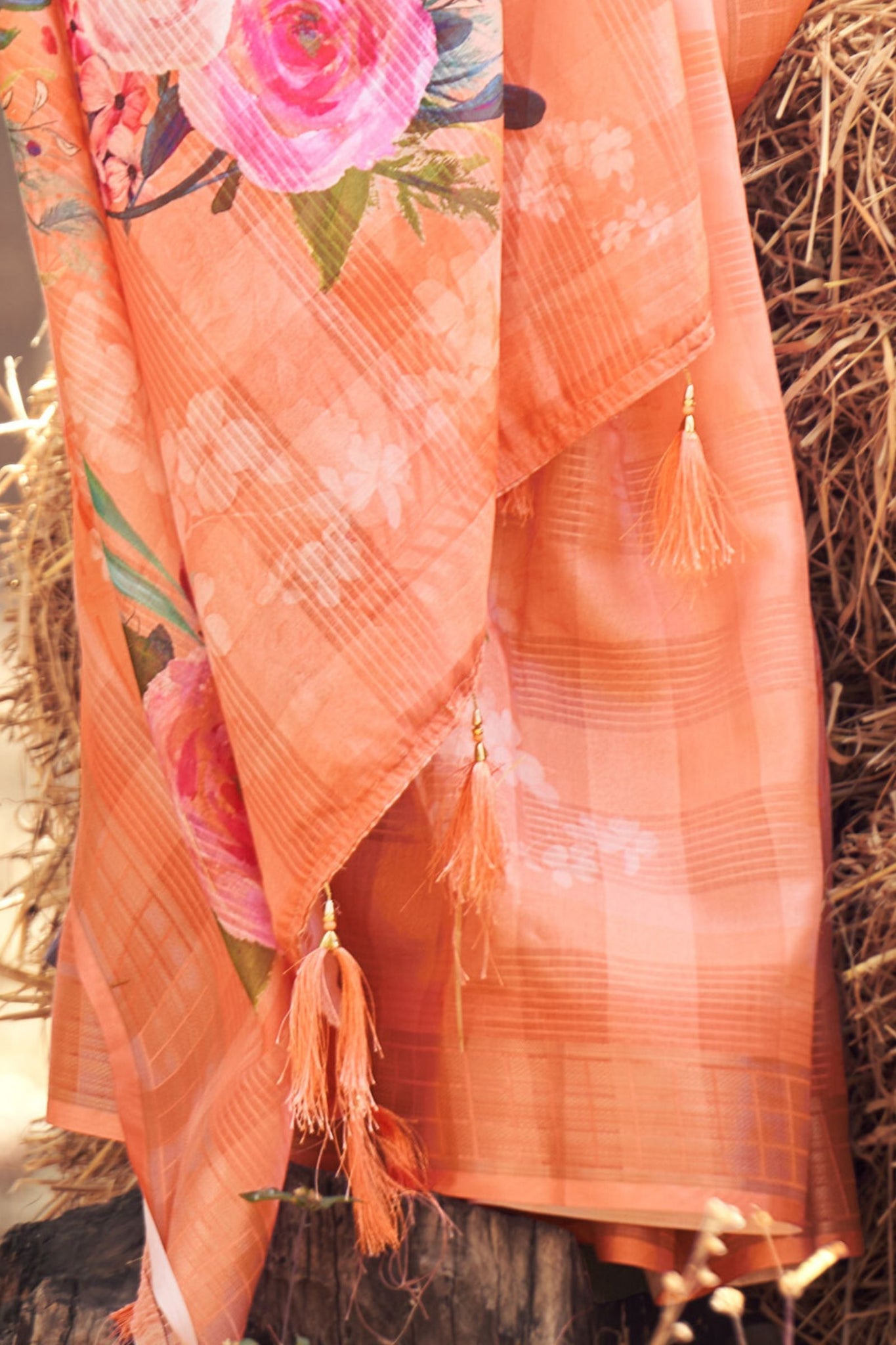 Tangerine Cotton Saree with Jacquard Border