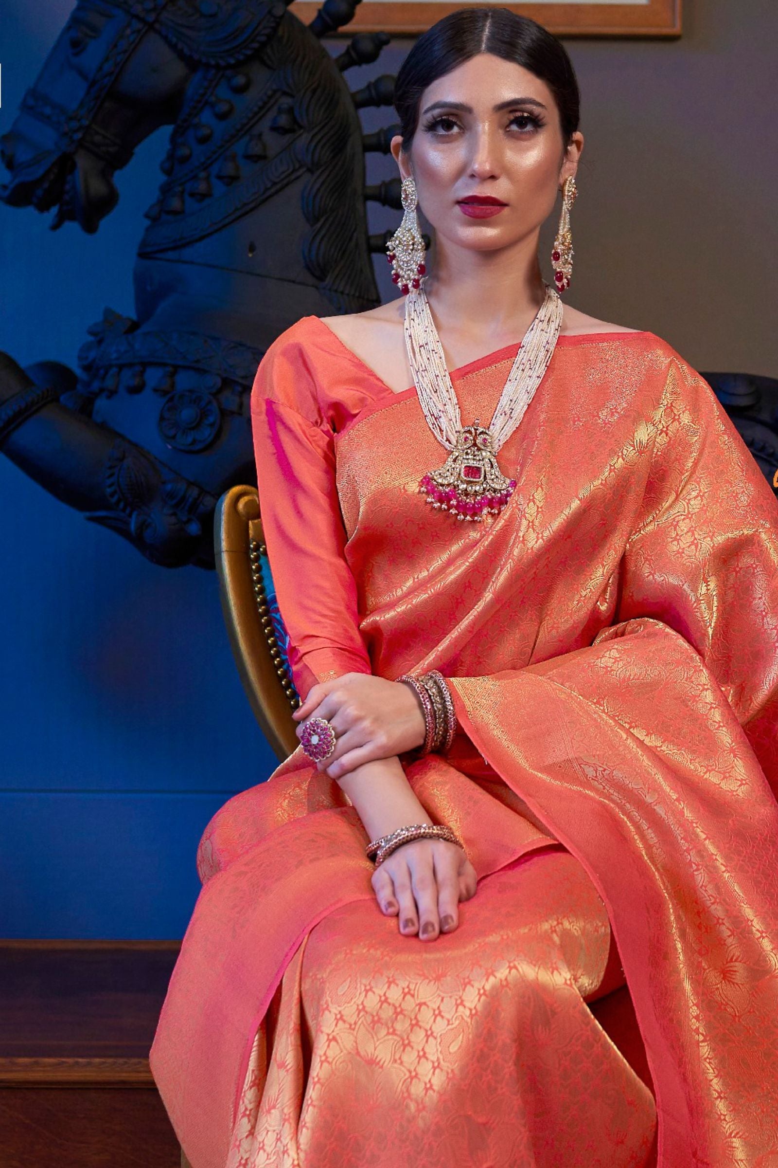 Orange Zari Woven Kanjivaram Saree