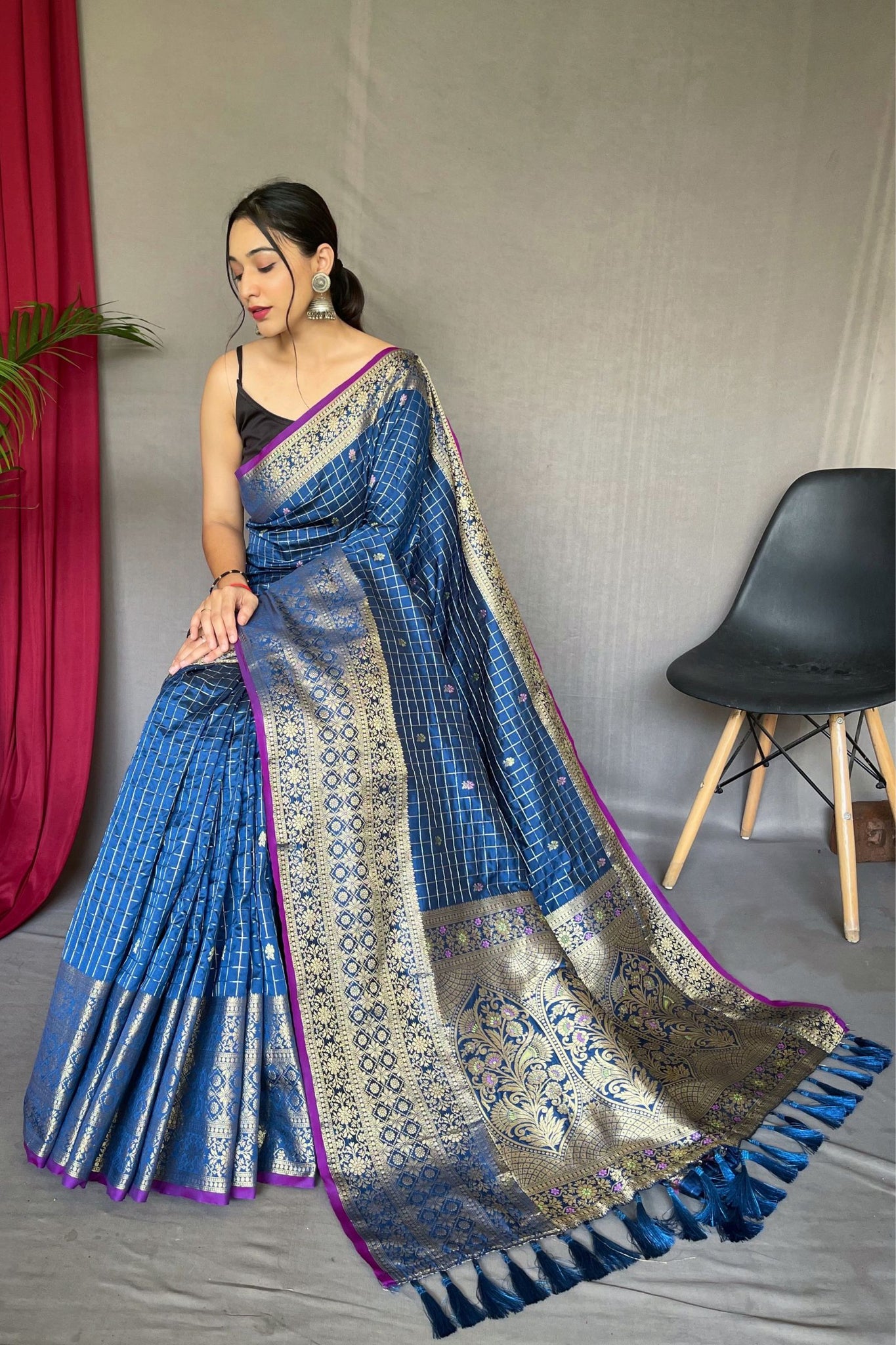 Chambray Color Silk Saree with Antique Weaving