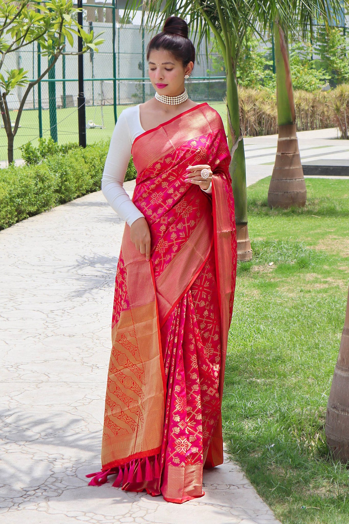 Hot Pink Silk Zari Woven Saree