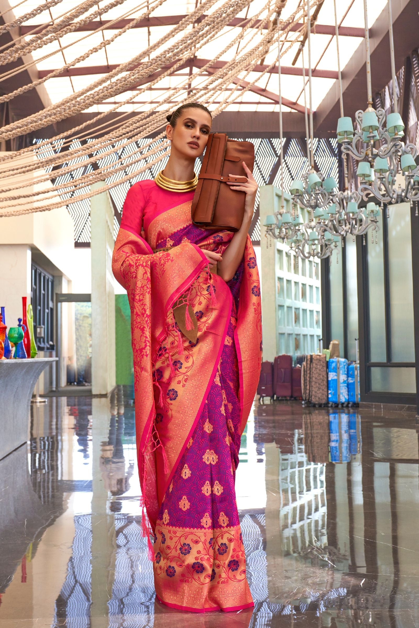 Magenta Self Contrast Banarasi Saree