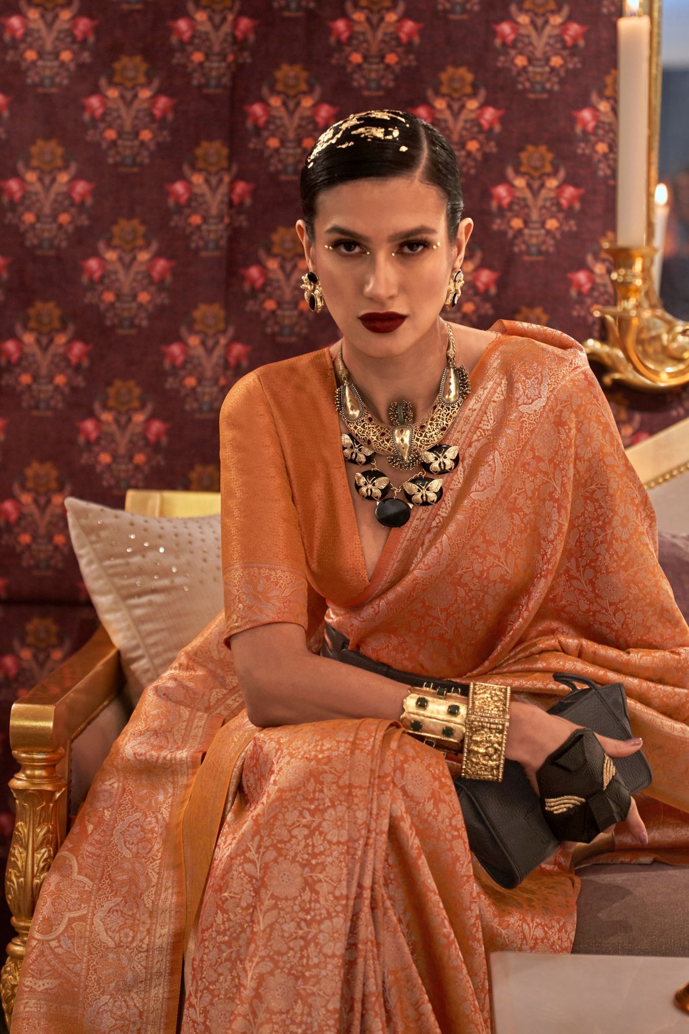 Orange Multi Zari Weaving Silk Saree