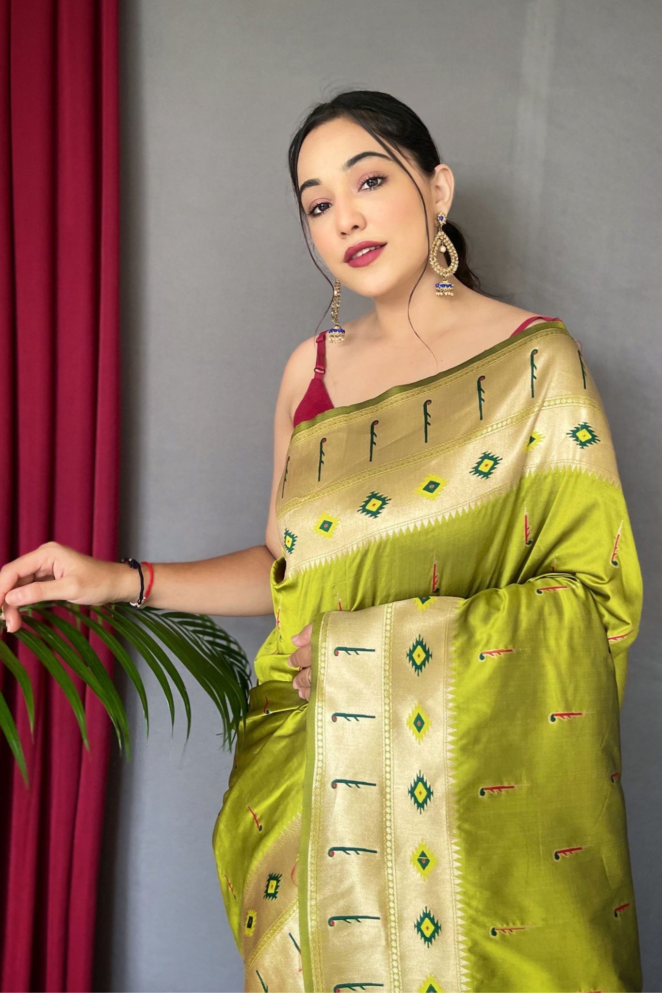 Lime Green Paithani Silk Saree