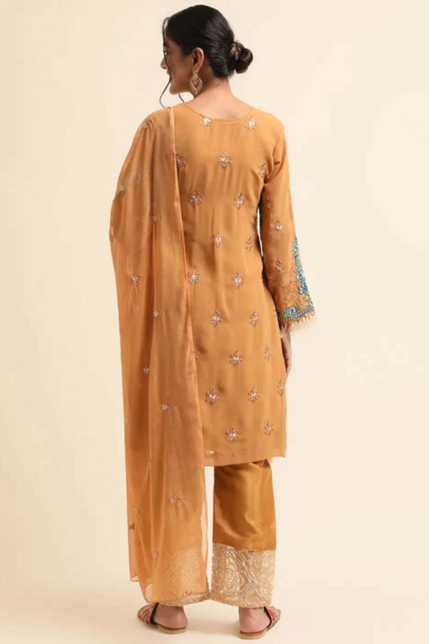 Tan Brown Embroidered Suit Set