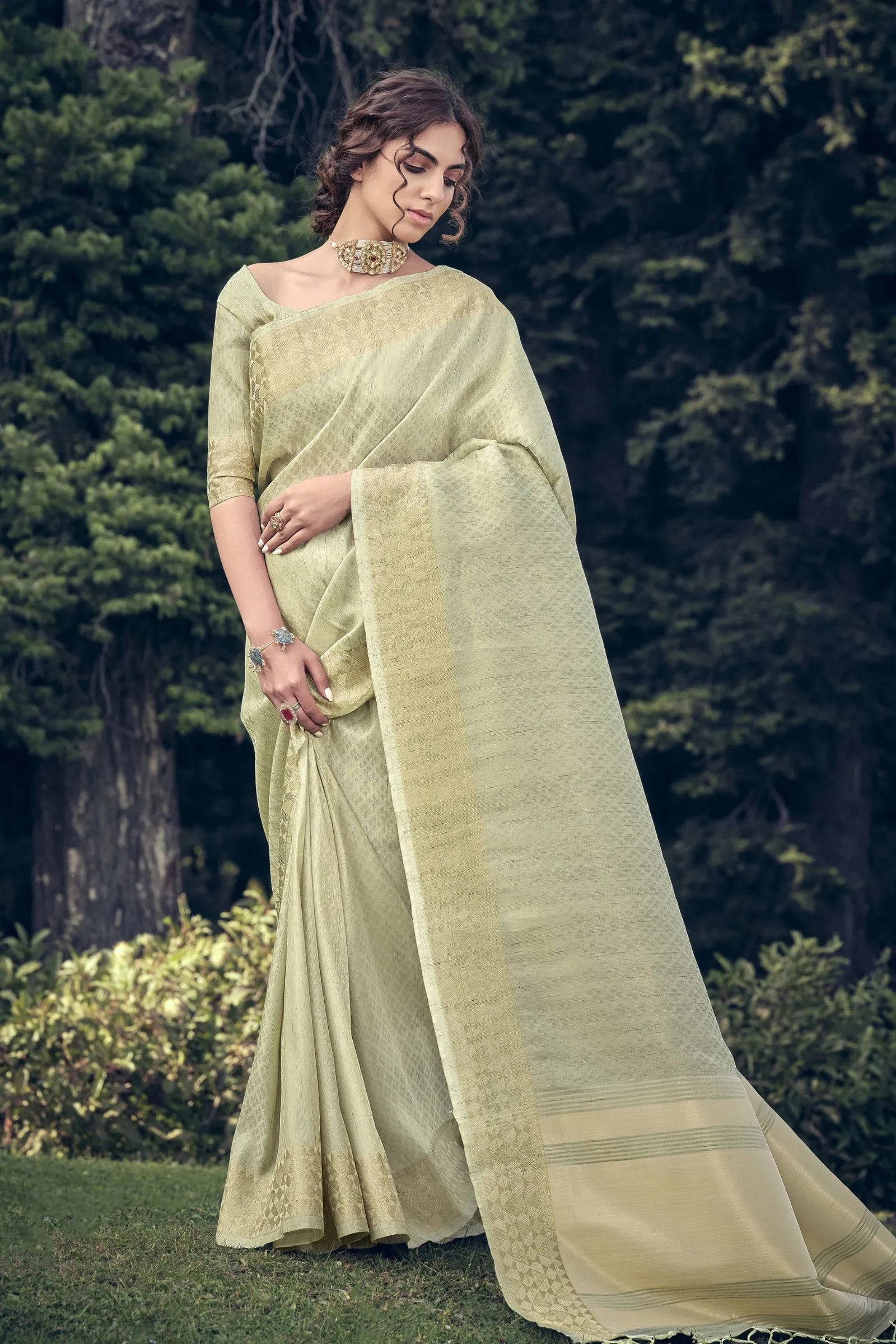 Mint Green Linen Tissue Saree