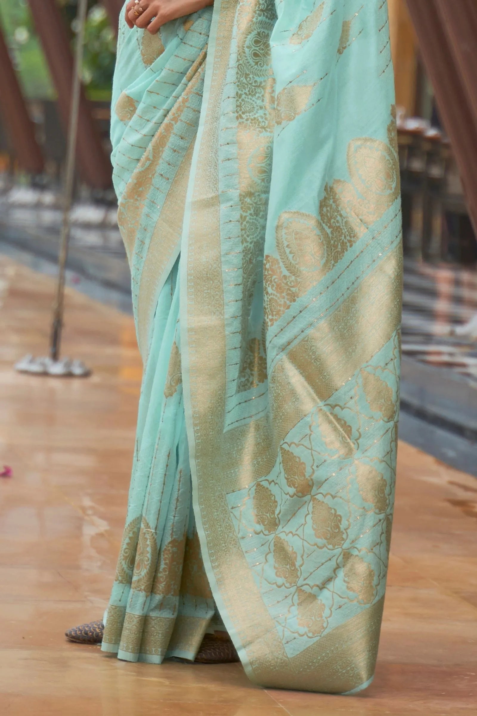 Sky Blue Sequins Work Modal Saree