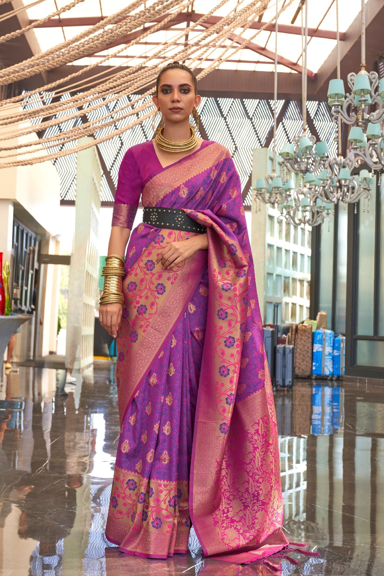 Purple Self Contrast Banarasi Saree