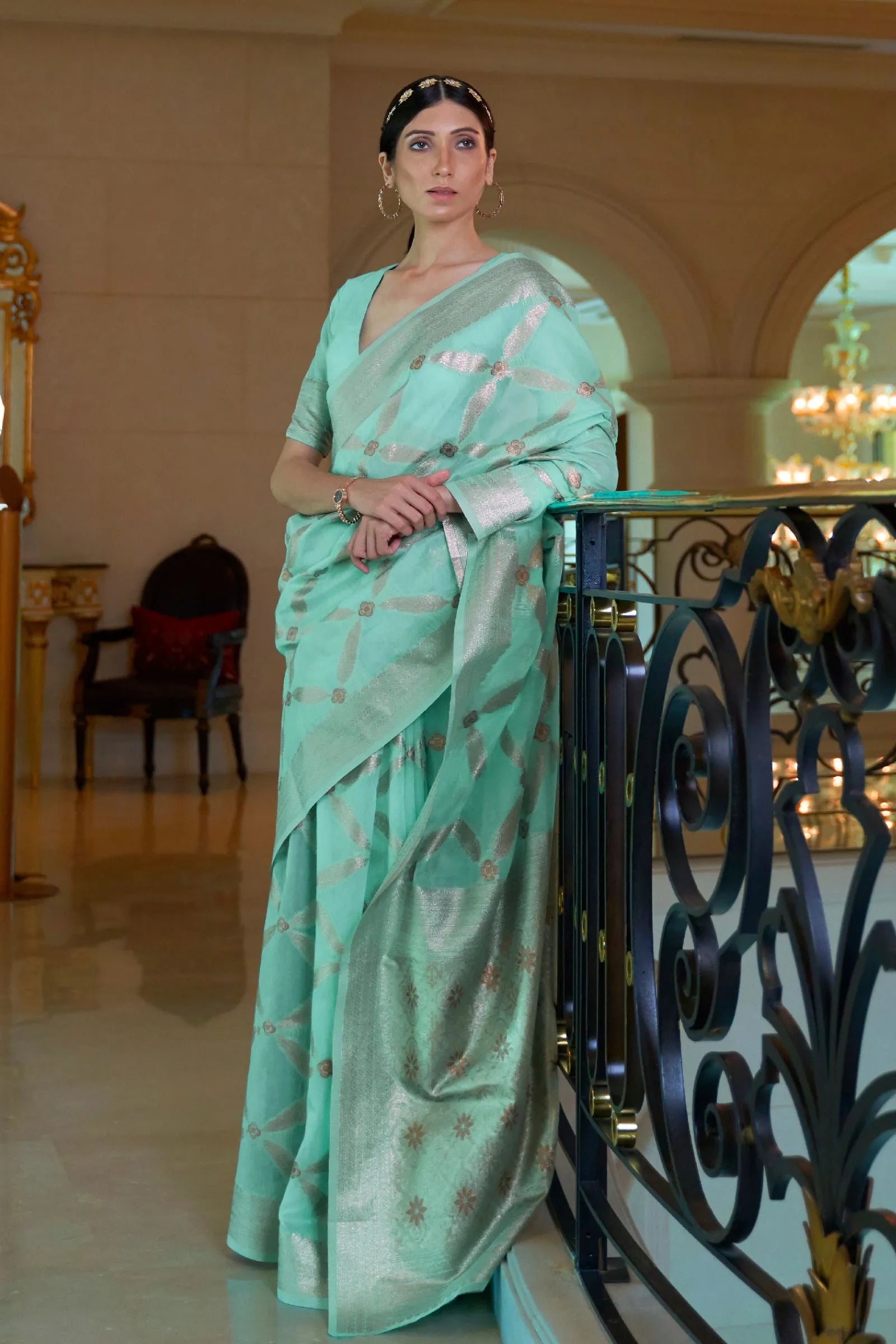 Light Blue Zari Work Modal Saree