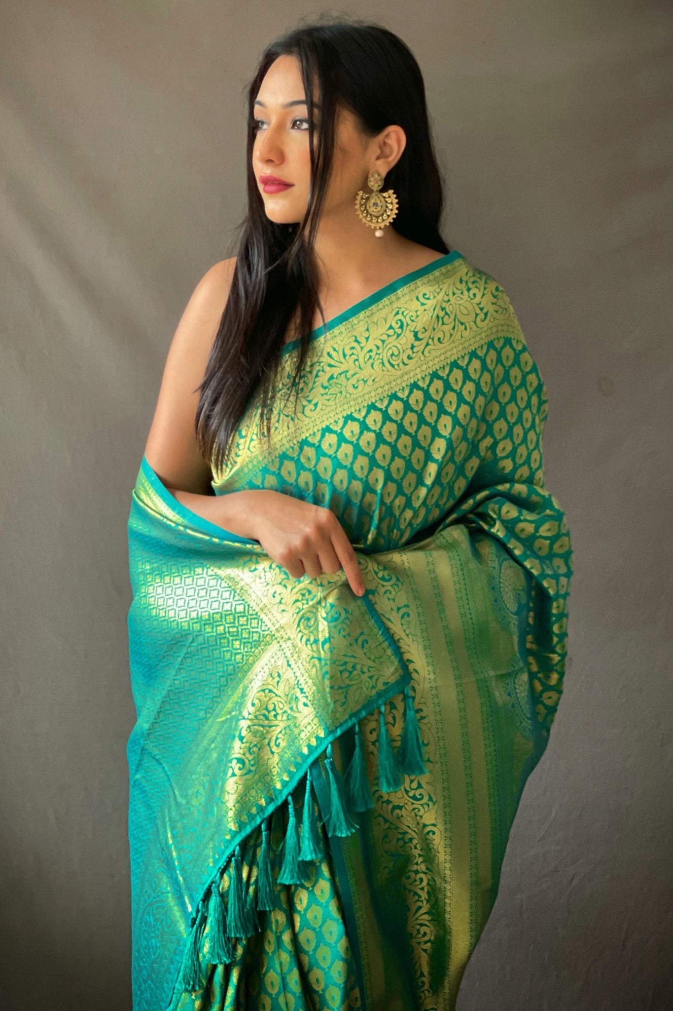Deep Green Kanjivaram Silk Saree