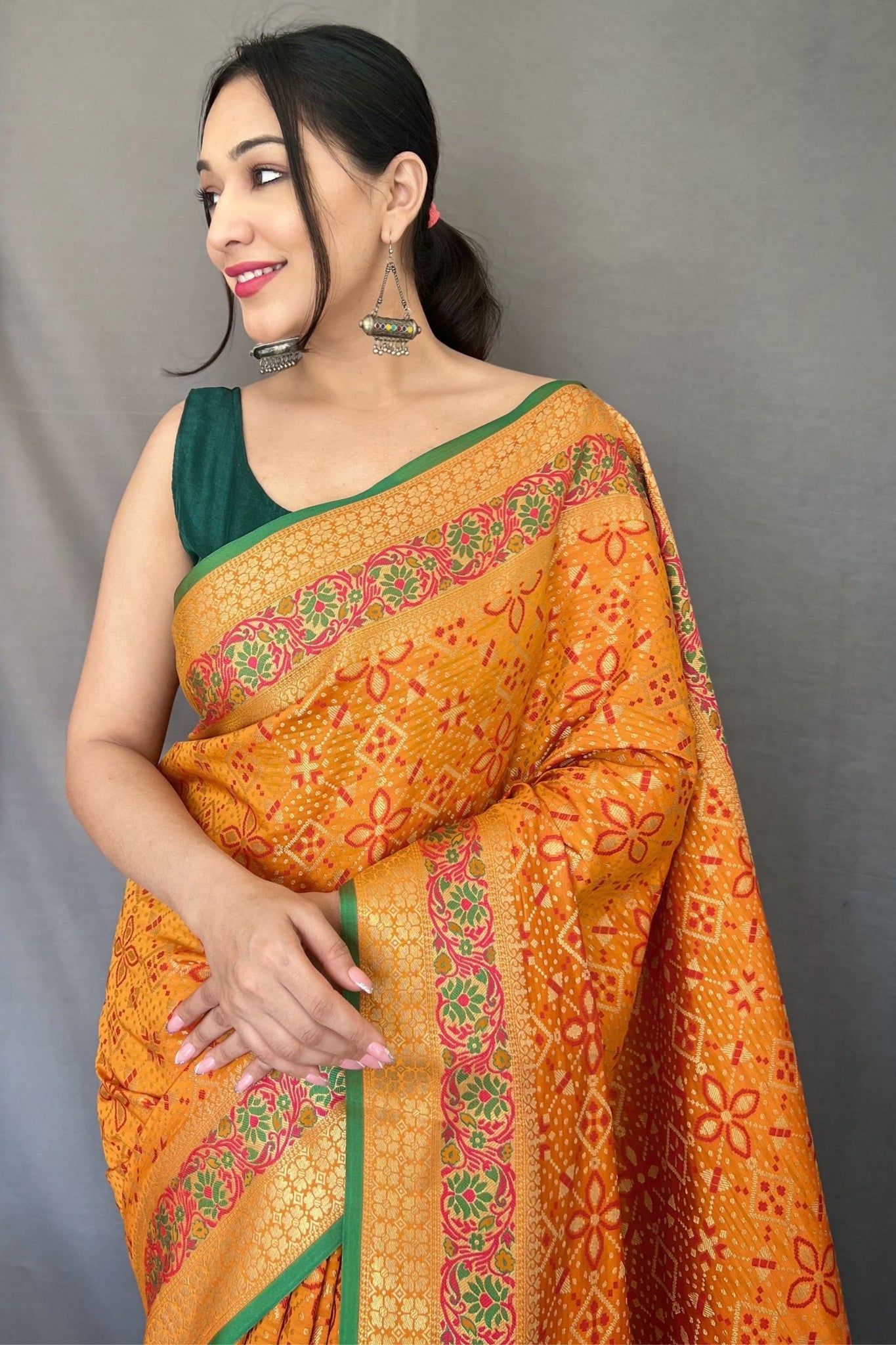 Turmeric Yellow Silk Saree with Bandhani Print