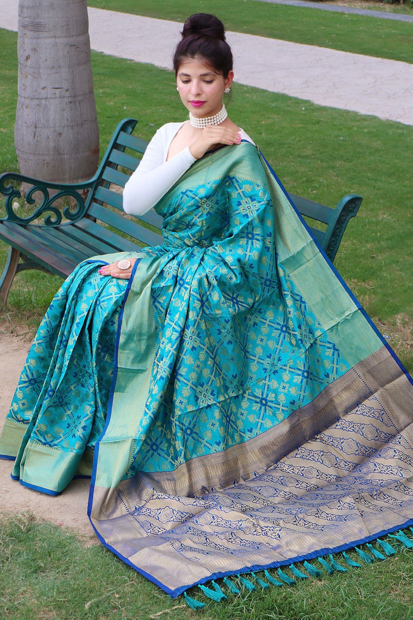 Turquoise Silk Zari Woven Saree
