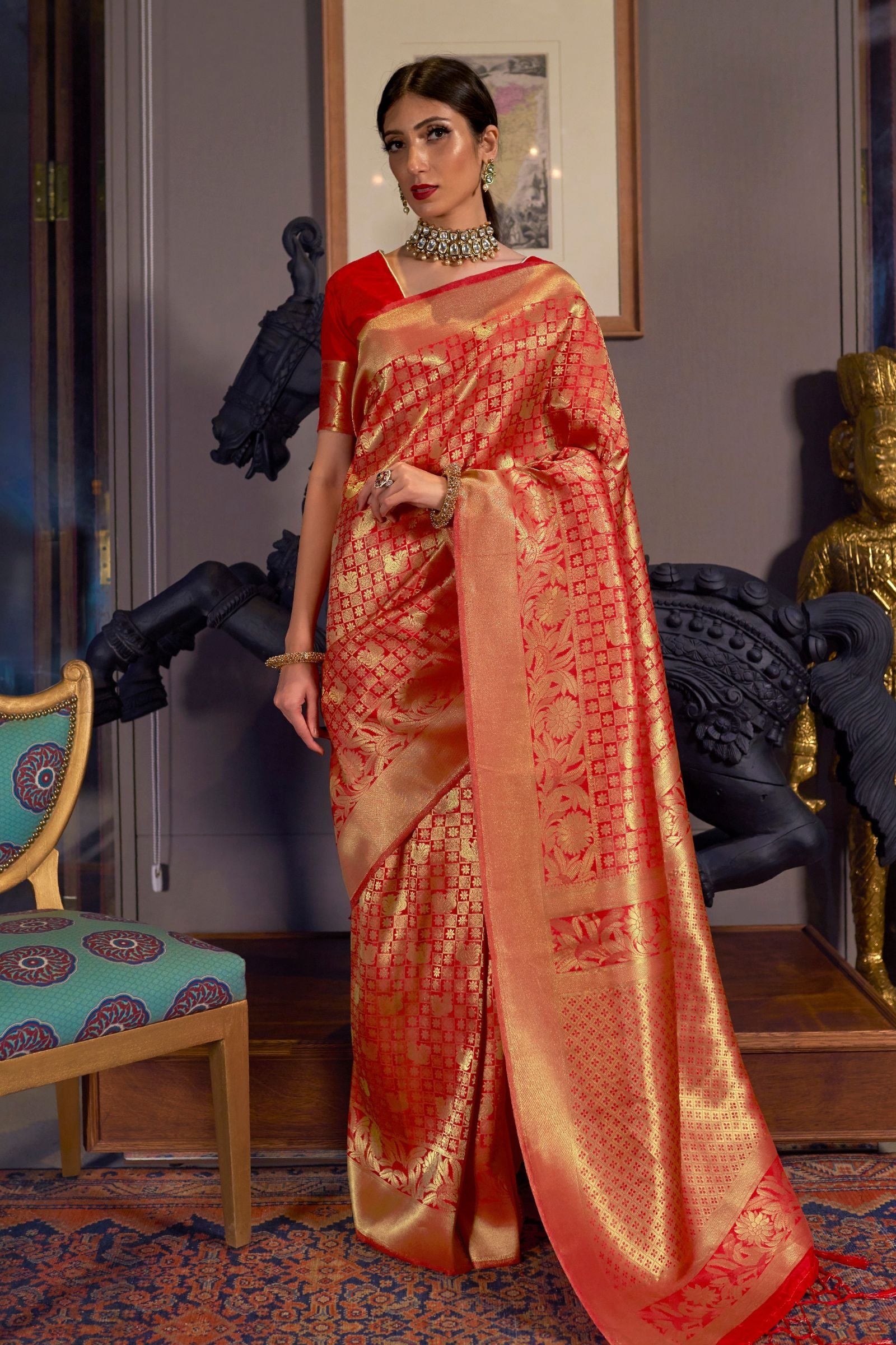 Red Zari Woven Kanjivaram Saree