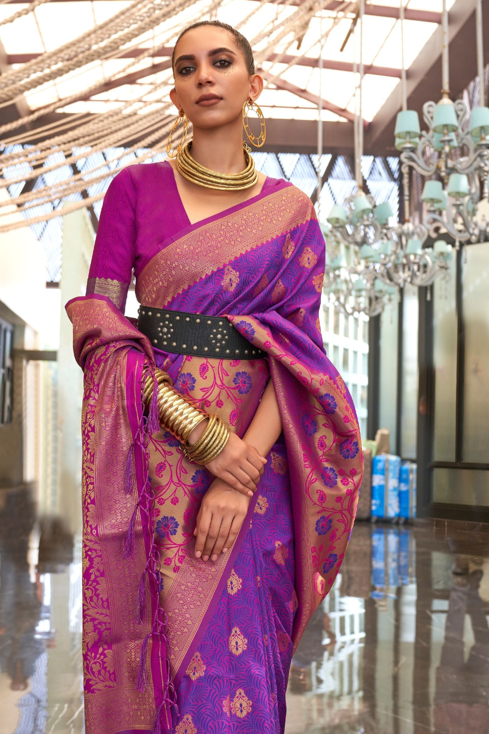 Purple Self Contrast Banarasi Saree