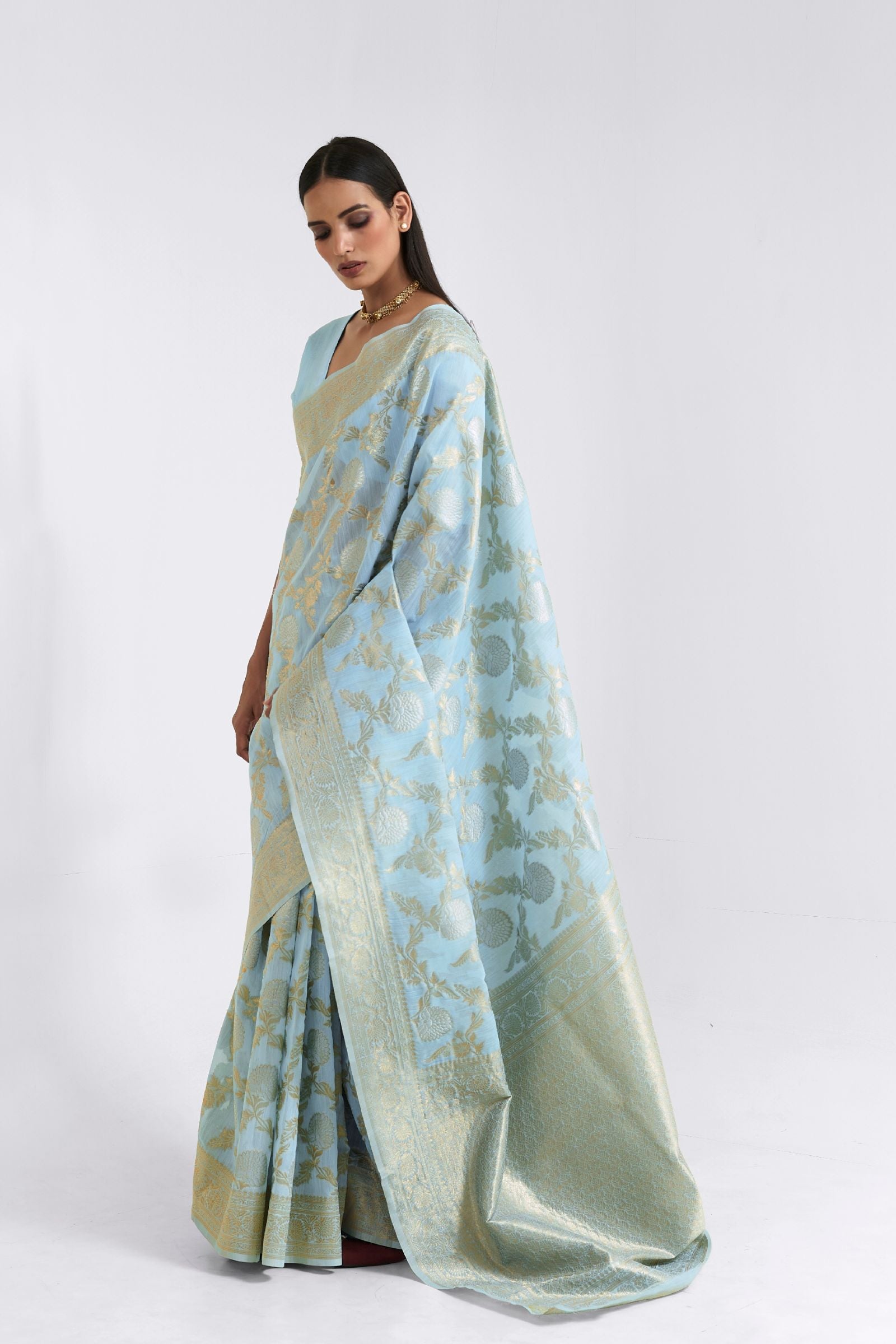 Ice Blue Pure Linen Saree