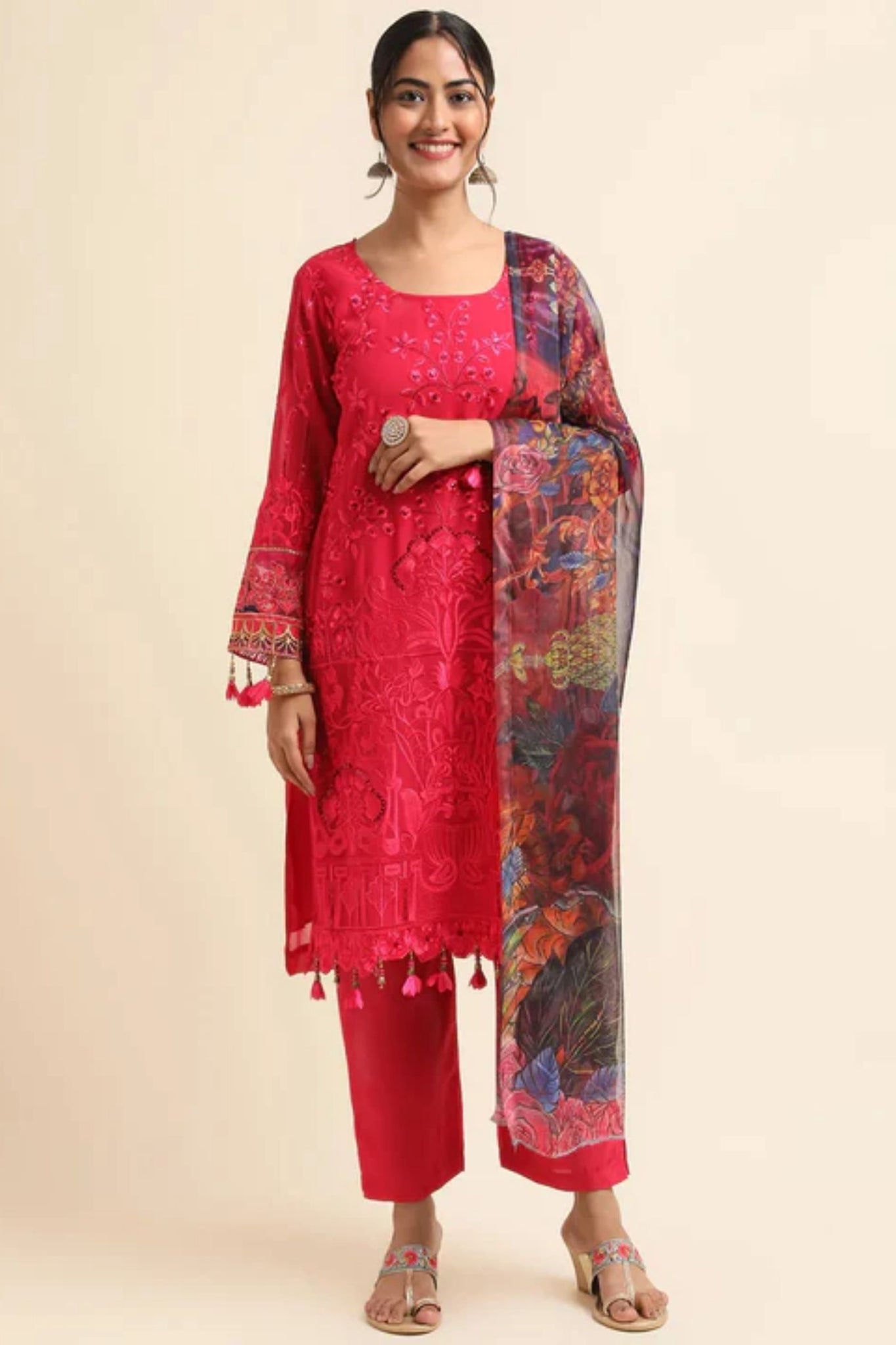 Ruby Red Resham Sequins Suit Set