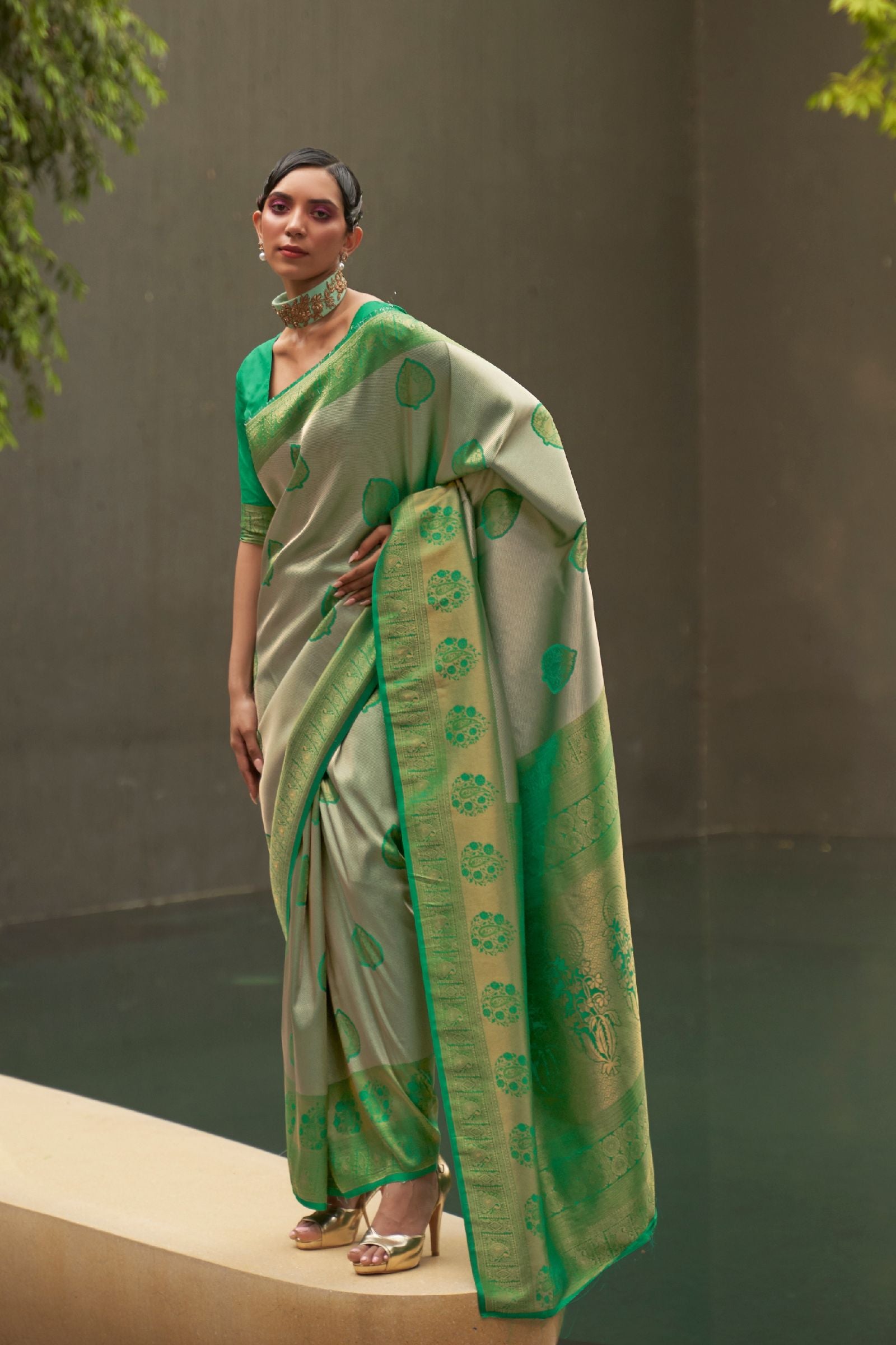 Green Double Tone Silk Saree