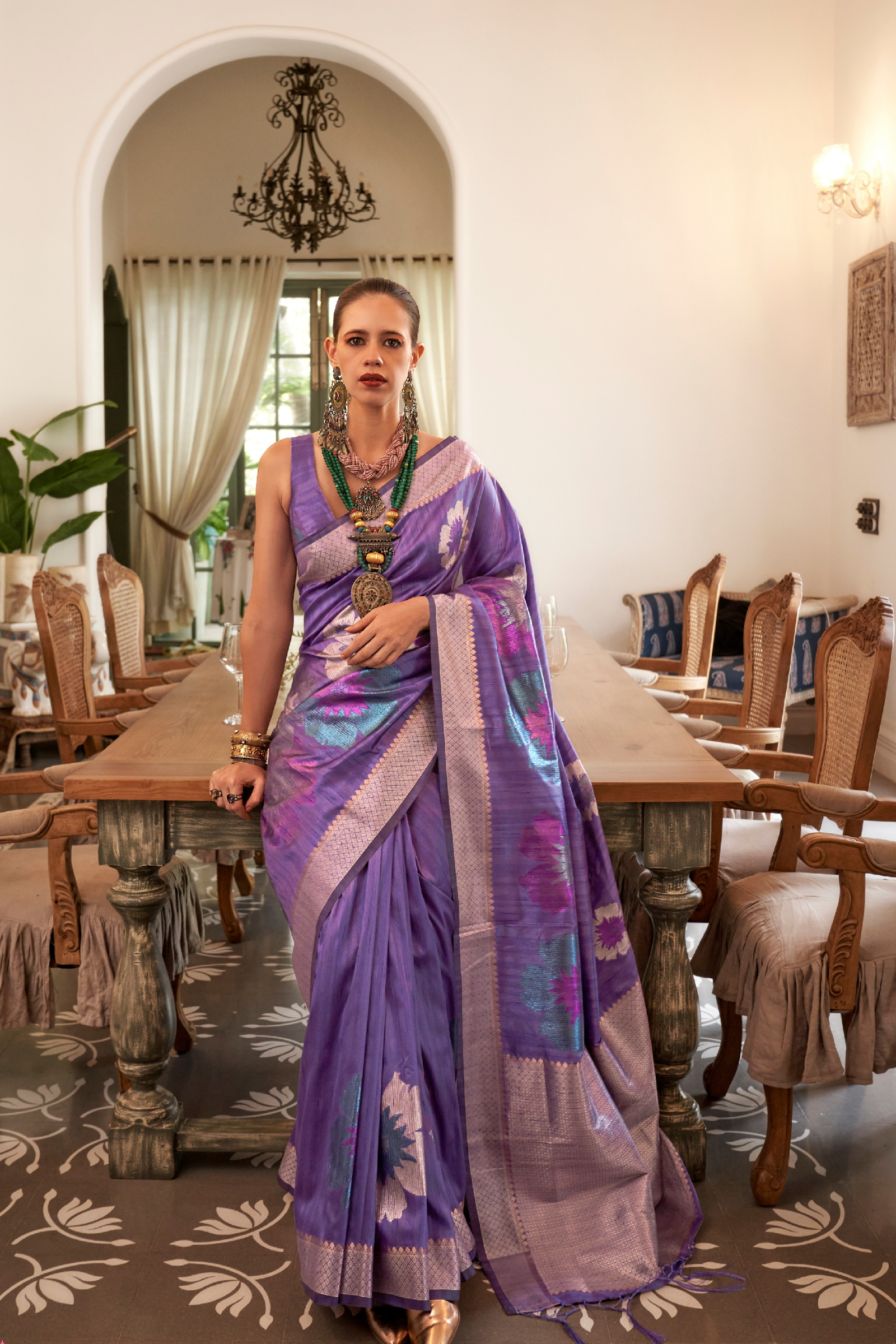 Purple Multi Colored Zari Silk Saree