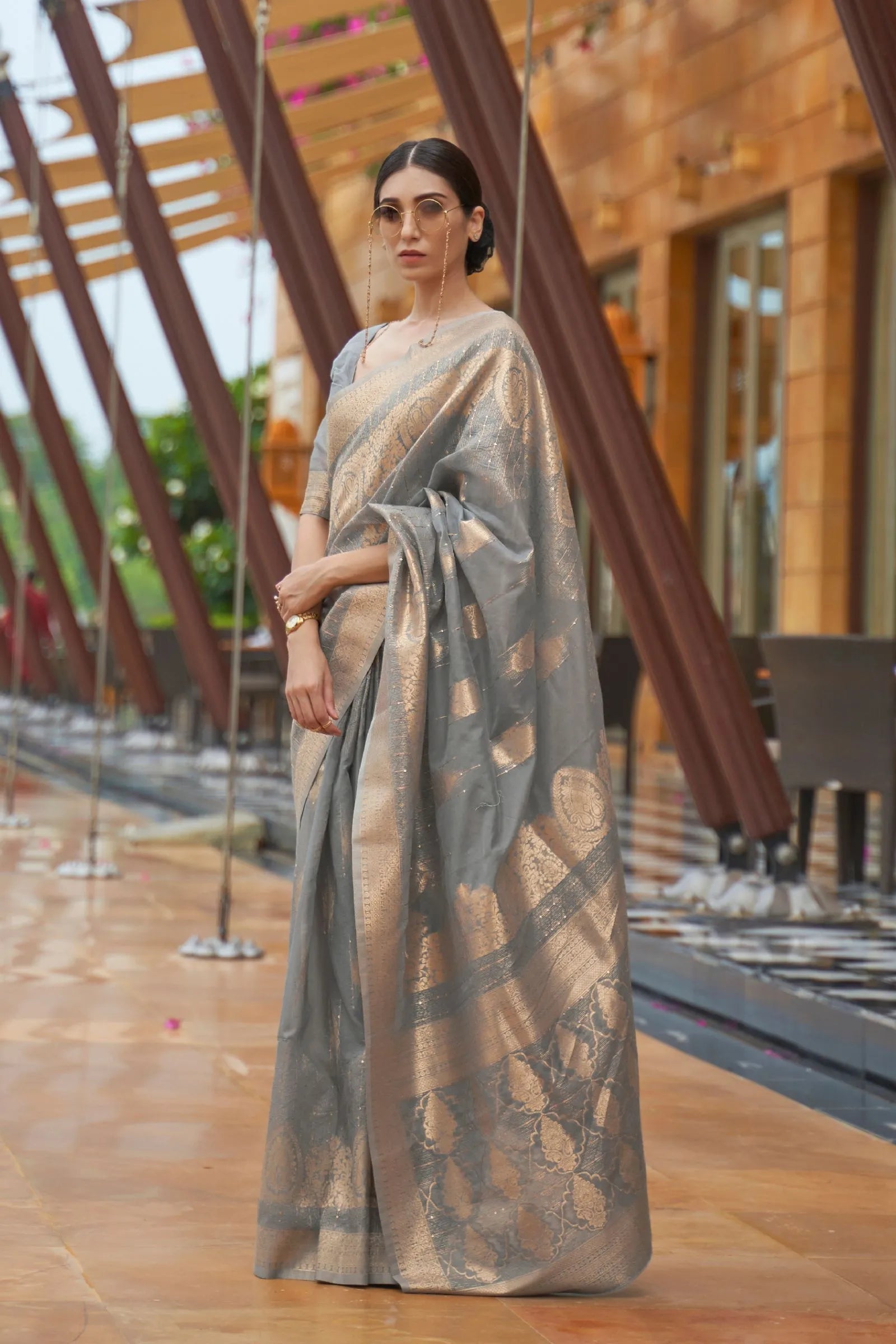 Gray Sequins Work Modal Saree