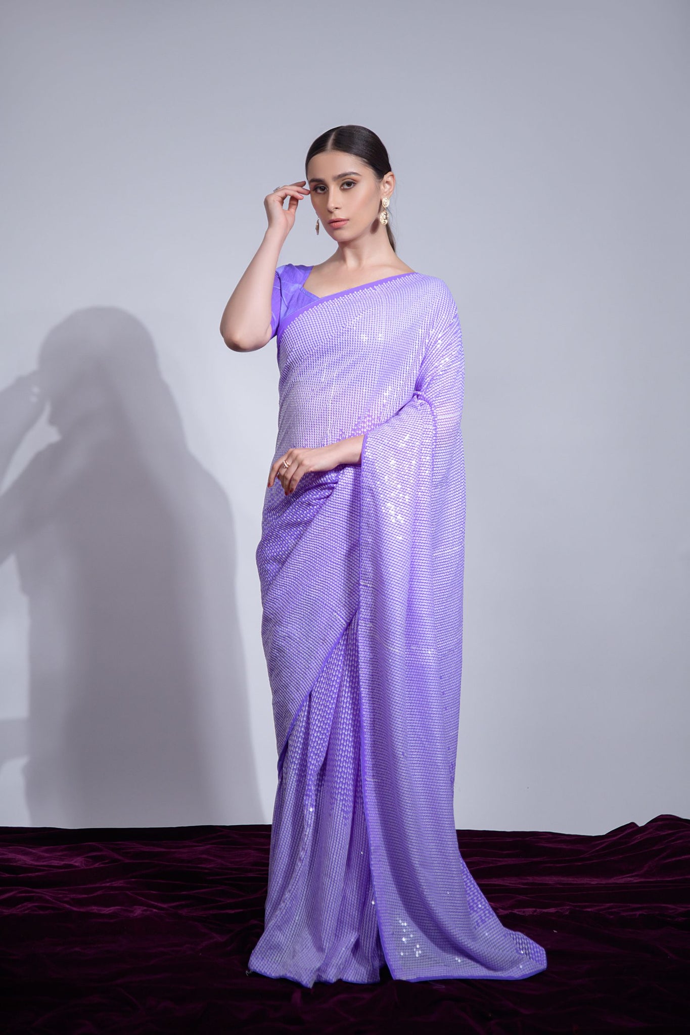 Lavender Sequins Embroidered Saree