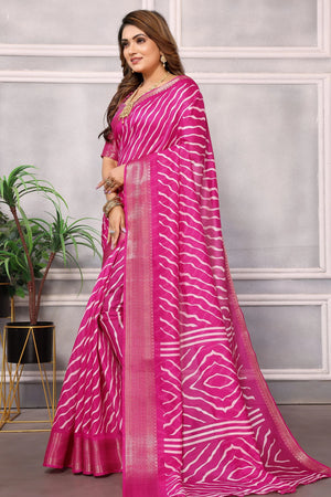 Buy Pink Lehriya Print Silk saree Online- IRAAH