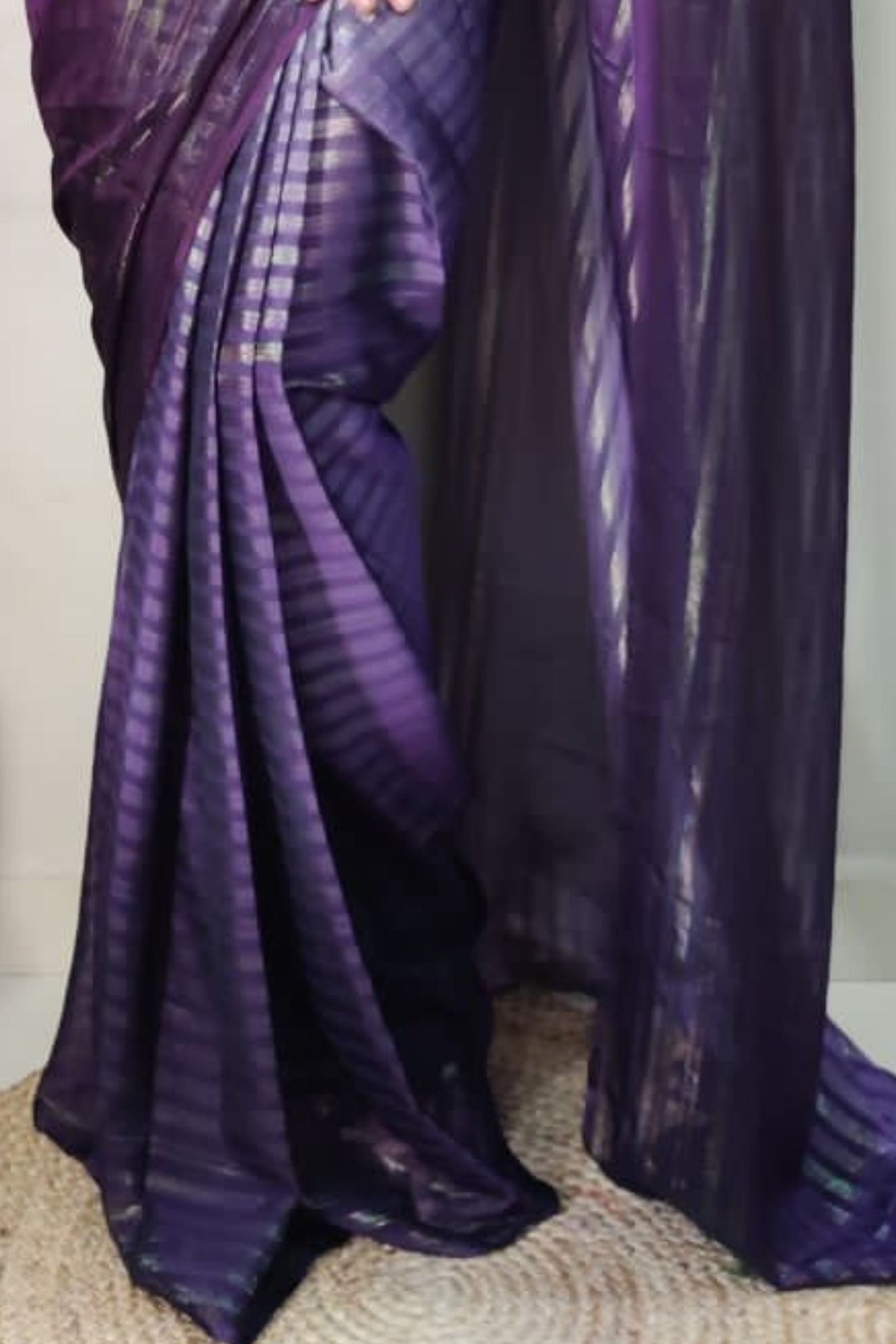 Eggplant Zari Woven Prestitched Saree