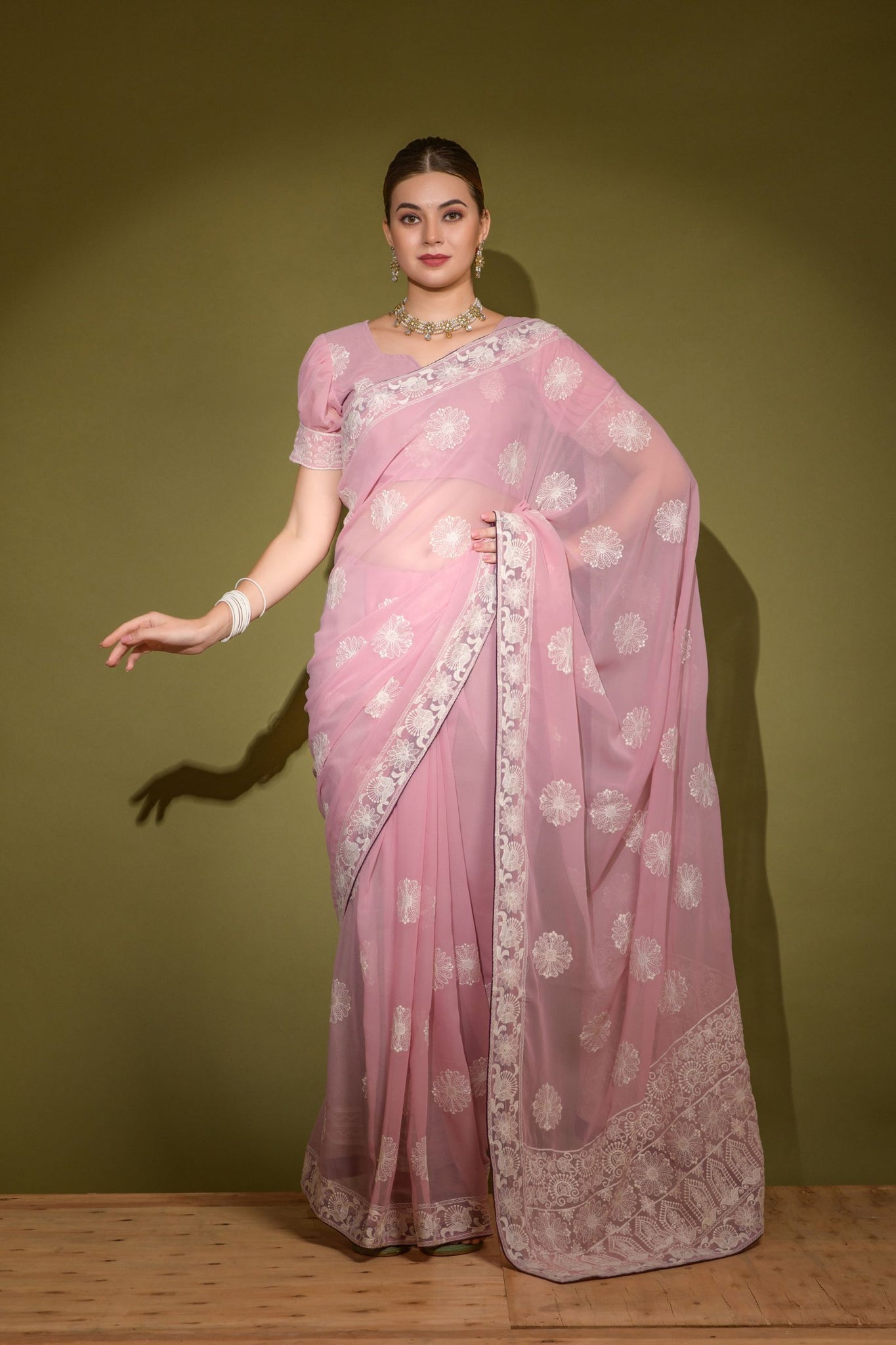 Lilac Lucknowi Saree